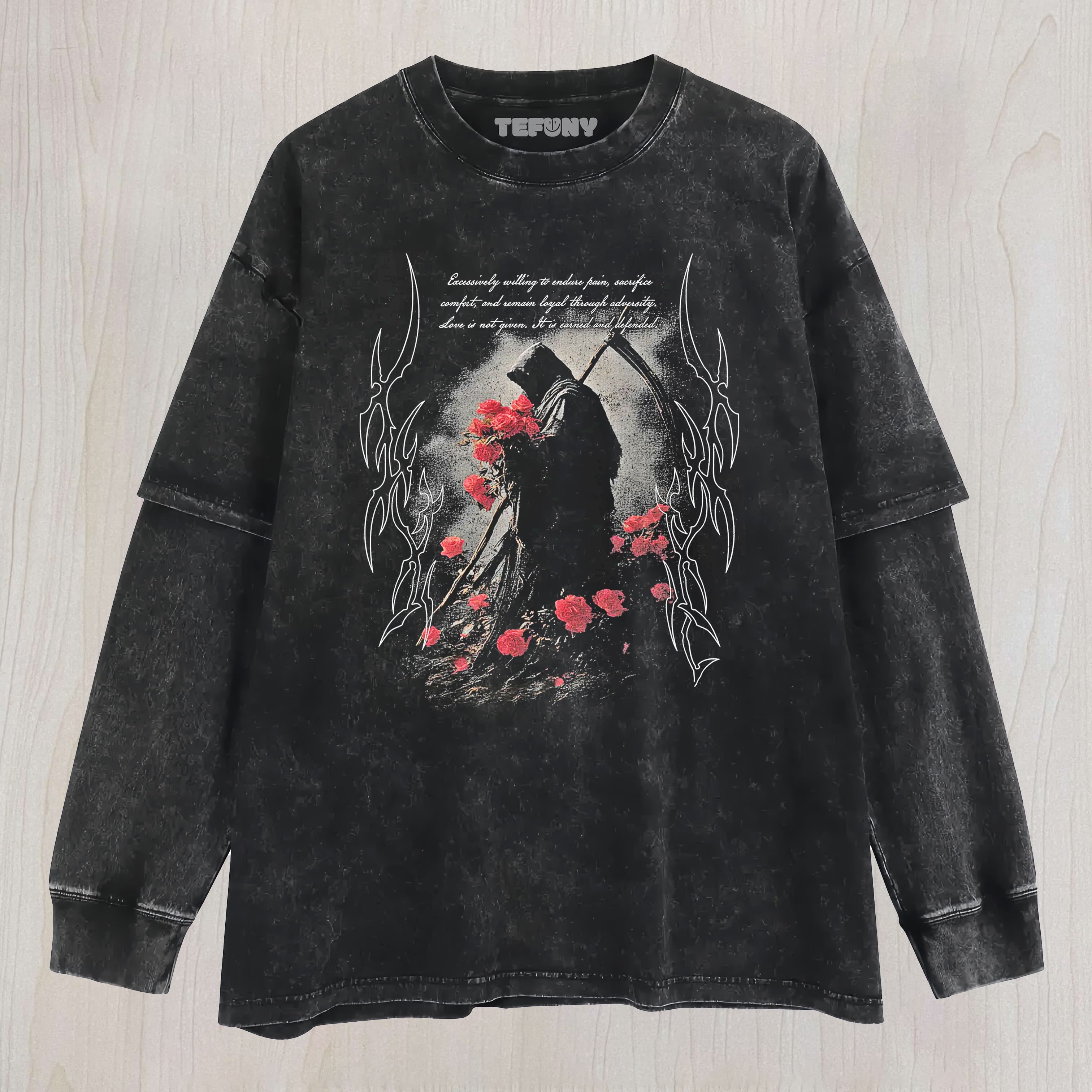 LOVE IS WAR TO THE GRAVE LAYERED LONG SLEEVE