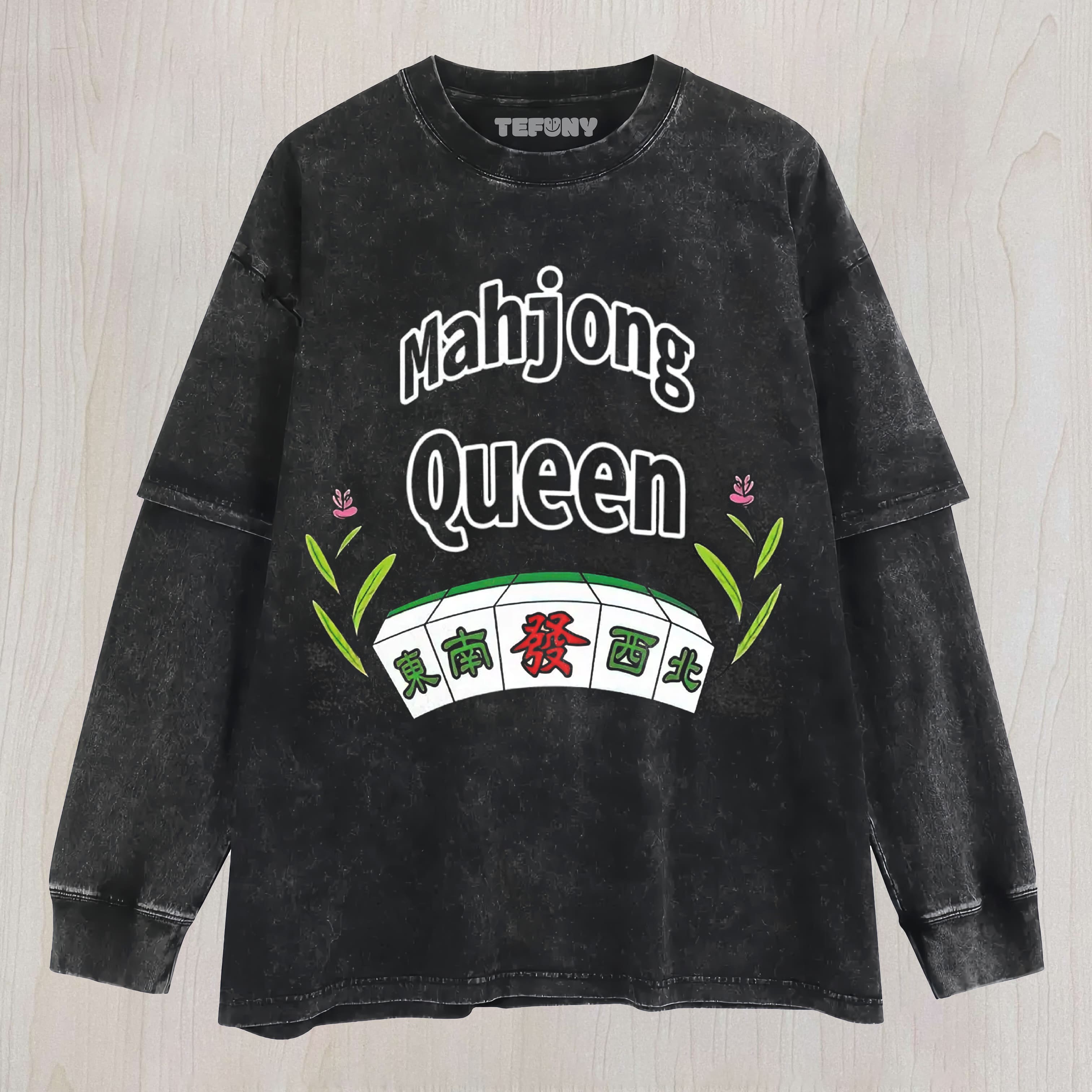 MAHJONG QUEEN FLORAL GRAPHIC VINTAGE UNISEX TEE, TANK TOP, LAYERED LS, SWEATSHIRT & HOODIE