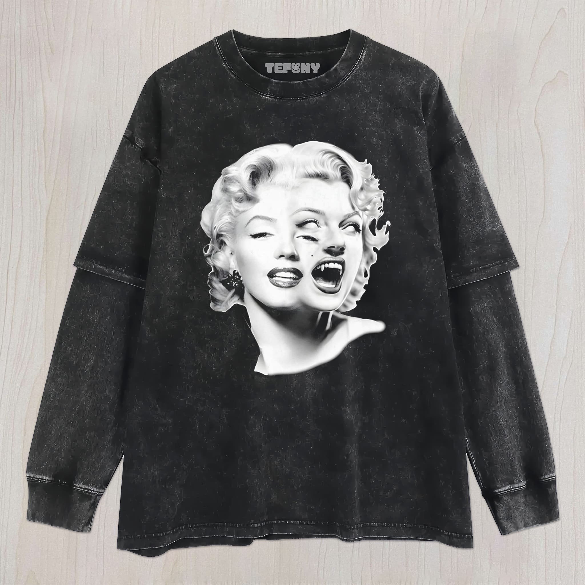MARILYN MONROE VAMPIRE SPLIT FACE UNISEX TEE, TANK TOP, LAYERED LS, SWEATSHIRT & HOODIE