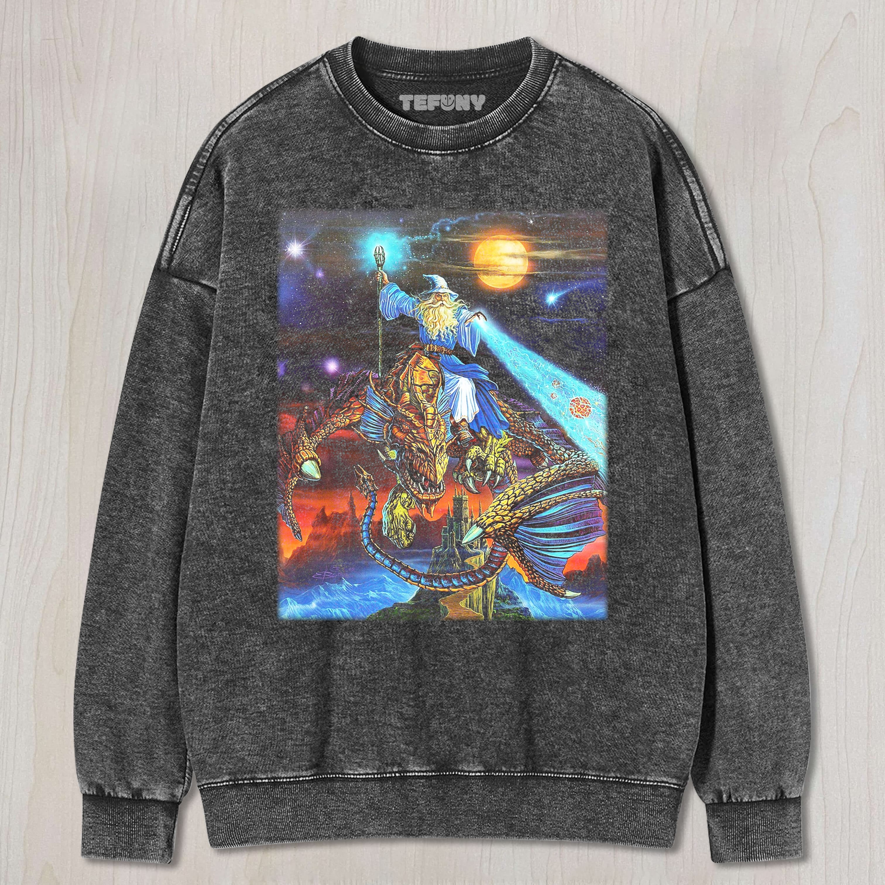 MEDIEVAL FANTASY DRAGON RIDER WIZARD TEE & SWEAT & HOOD