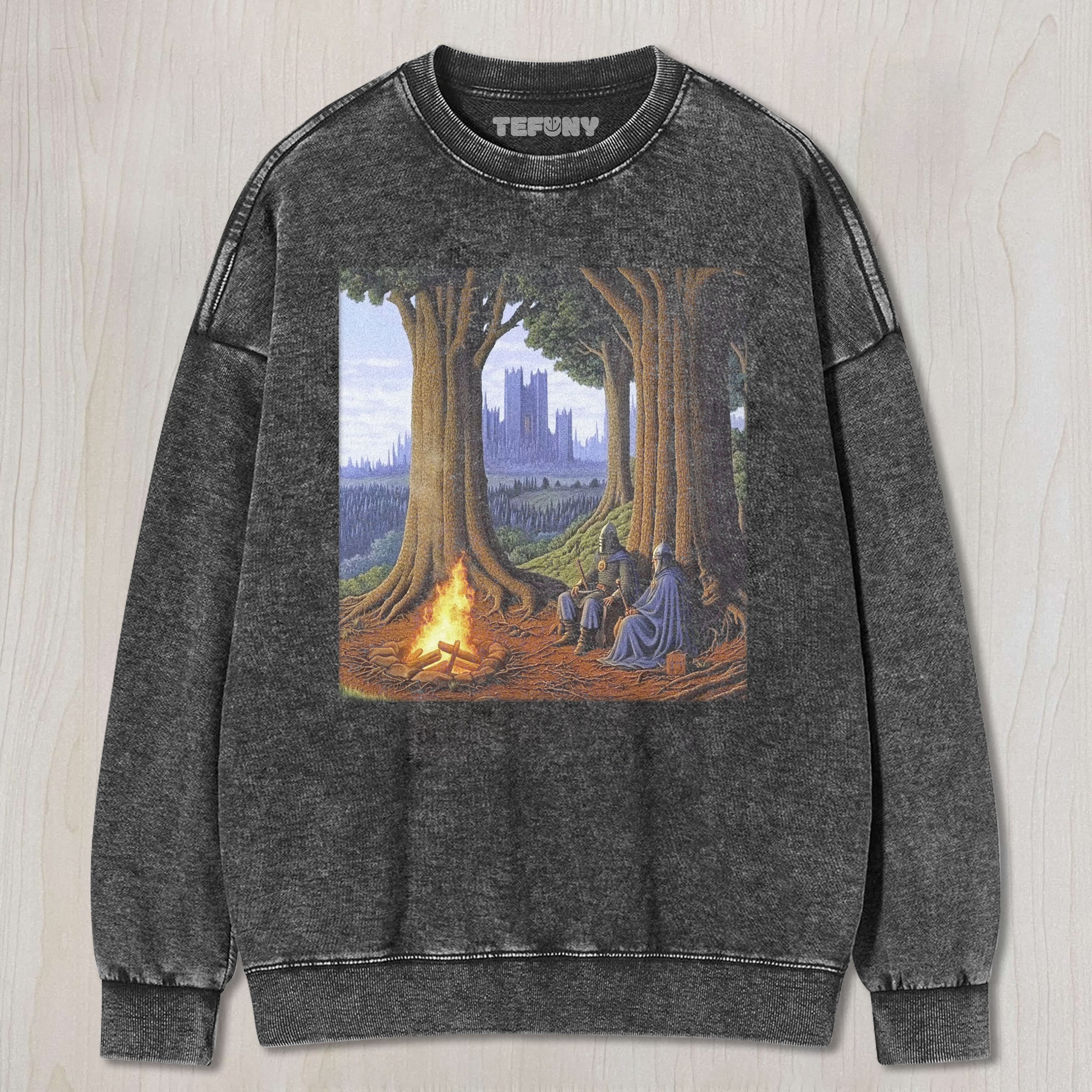 MEDIEVAL KNIGHTS CAMPFIRE IN FOREST TEE & SWEAT & HOOD