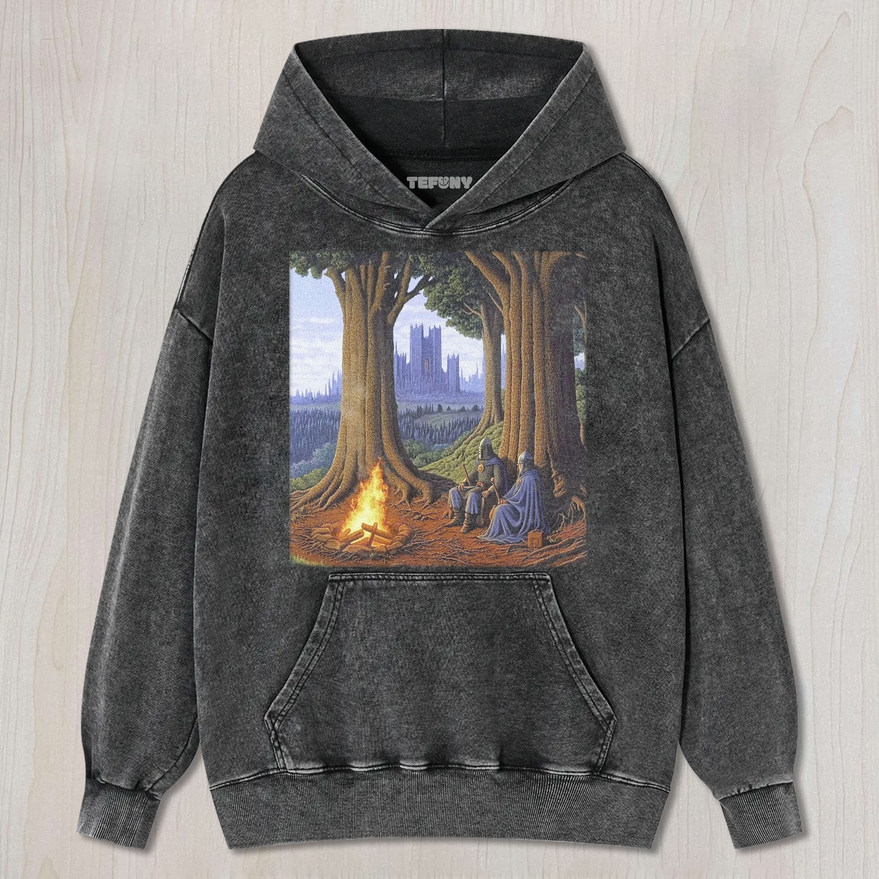 MEDIEVAL KNIGHTS CAMPFIRE IN FOREST TEE & SWEAT & HOOD
