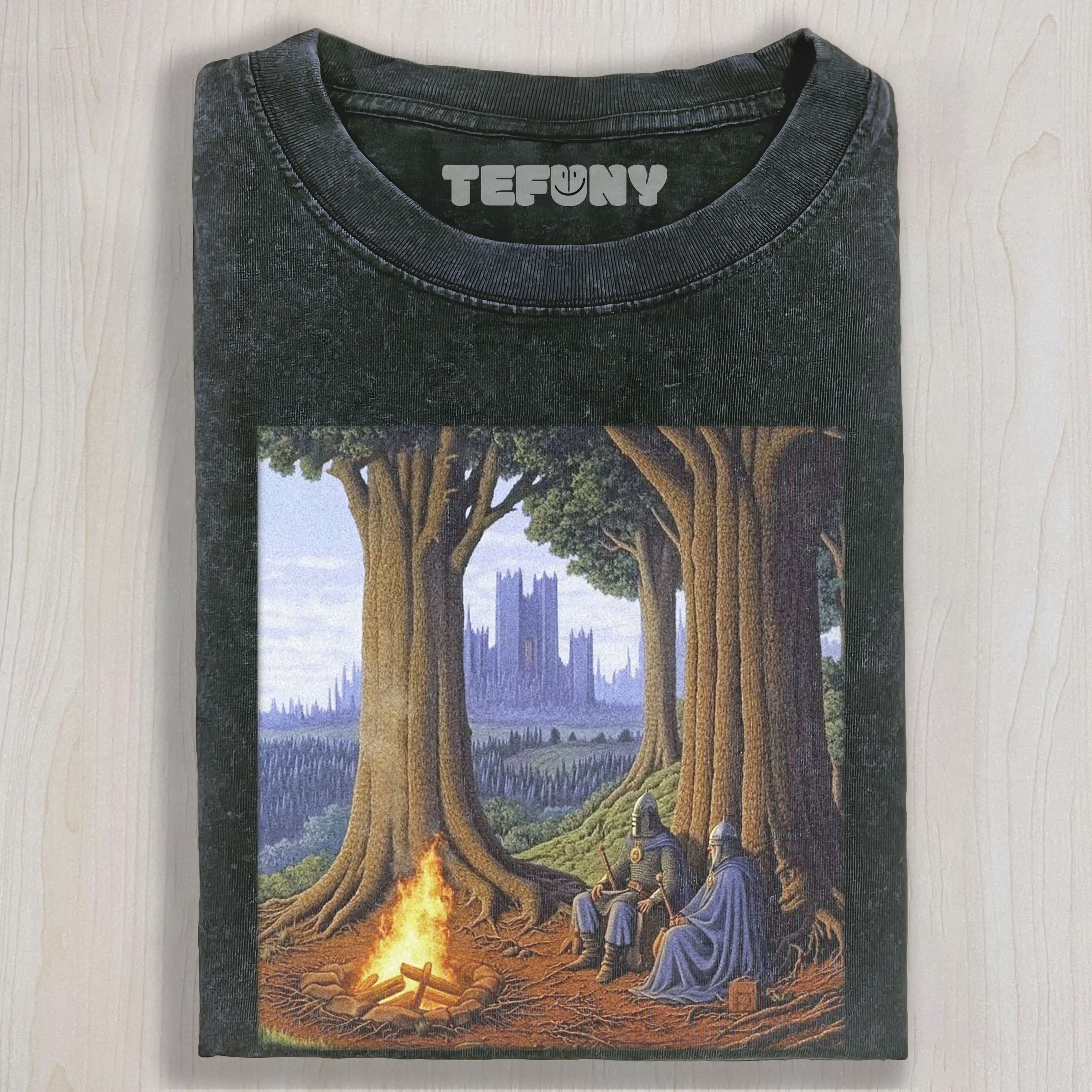 MEDIEVAL KNIGHTS CAMPFIRE IN FOREST TEE & SWEAT & HOOD