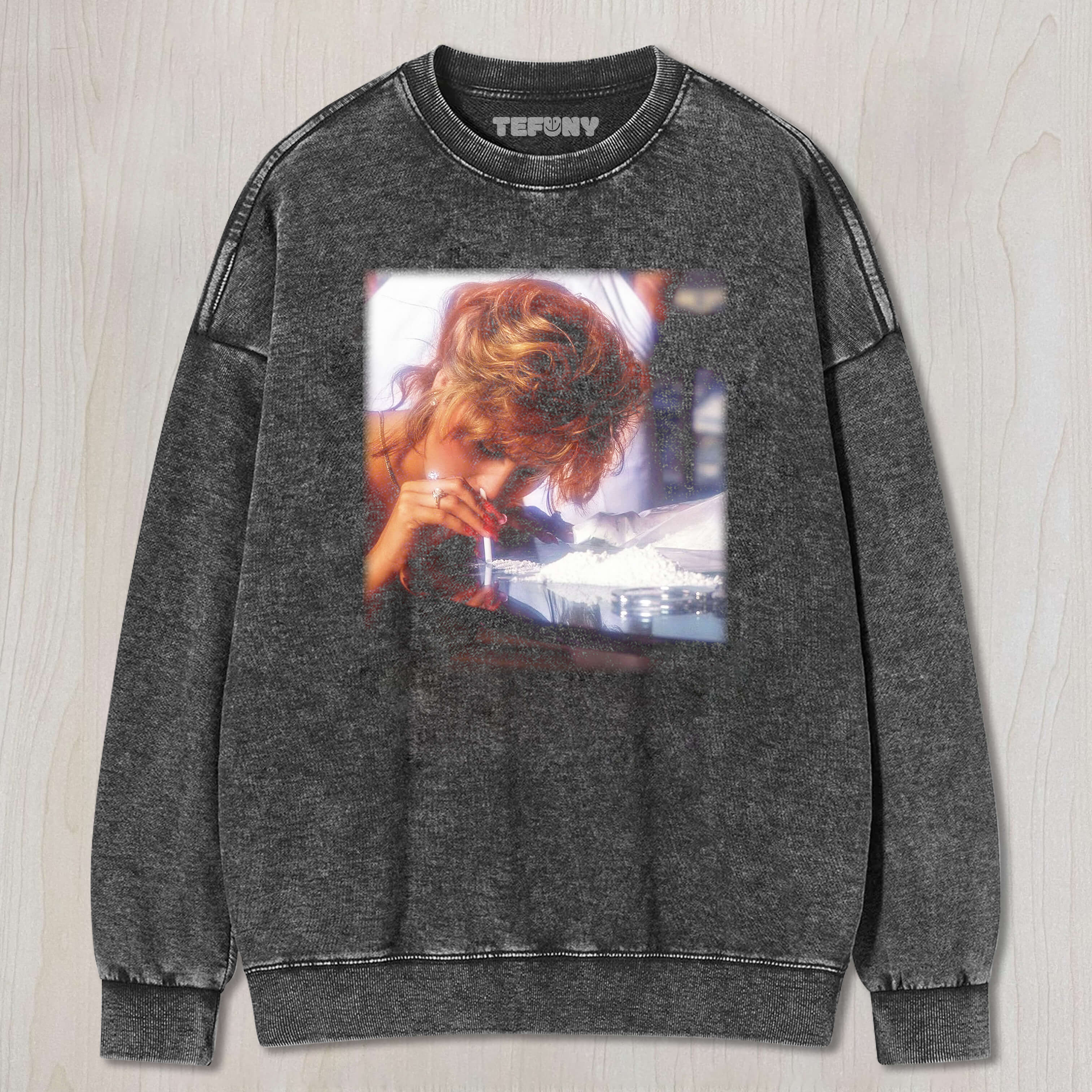 MIAMI VICE A WOMAN INHALING WHITE POWDER TEE & SWEAT & HOOD