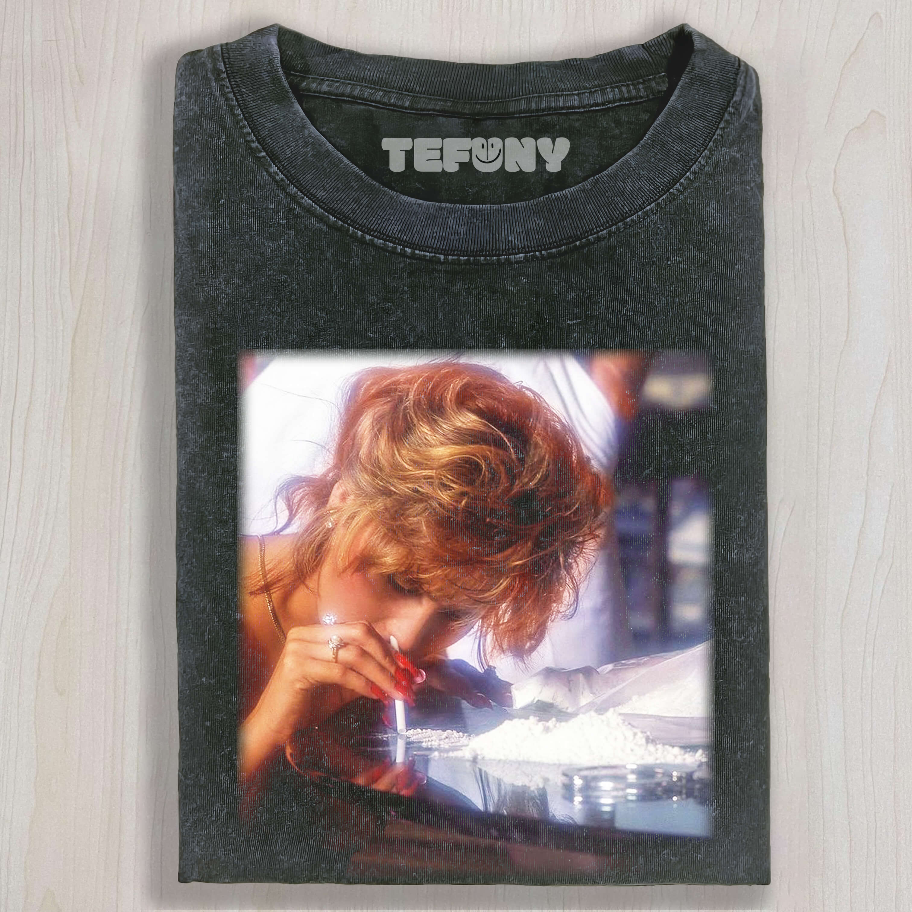 MIAMI VICE A WOMAN INHALING WHITE POWDER TEE & SWEAT & HOOD