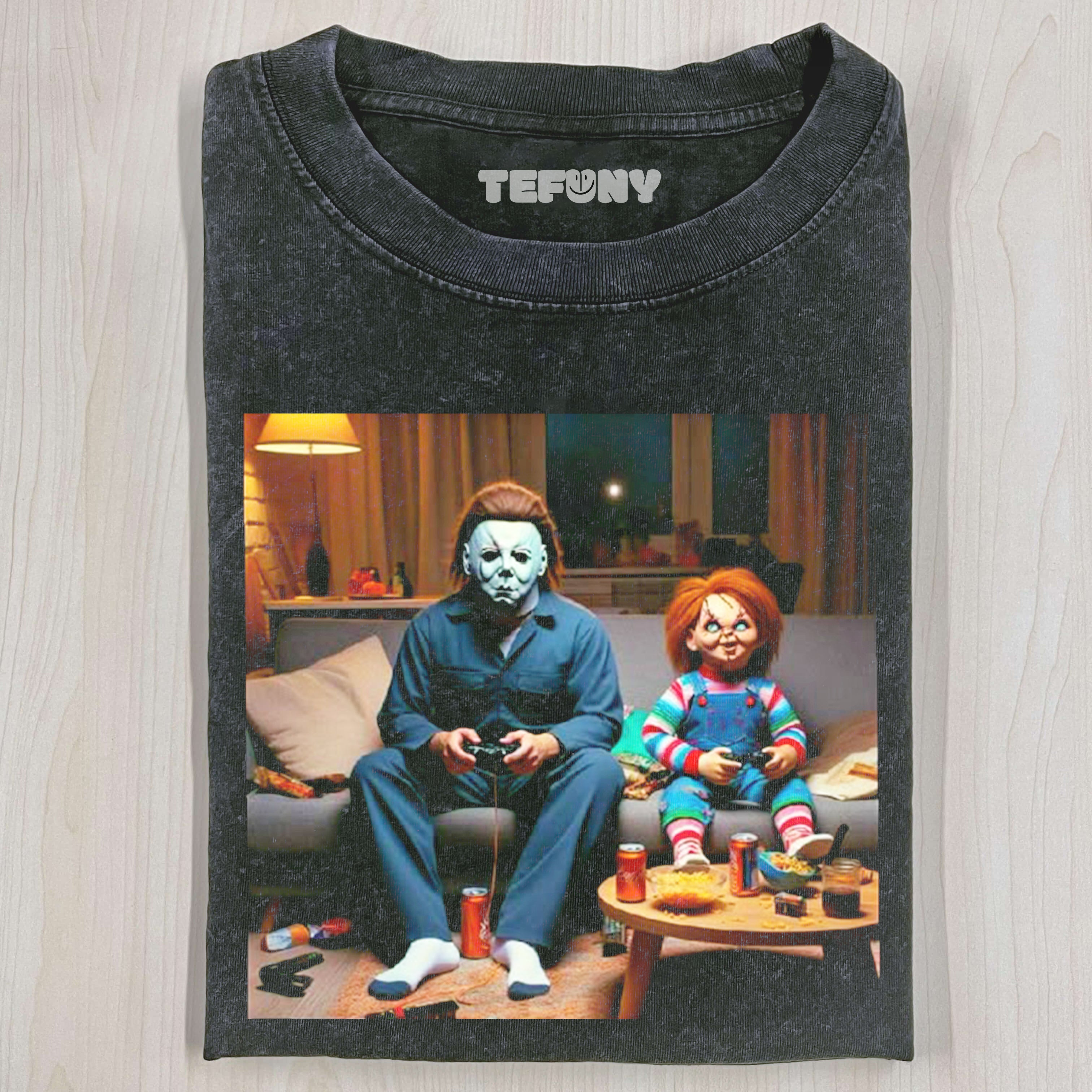 MICHAEL MYERS AND CHUCKY ARE PLAYING GAMES T-SHIRT