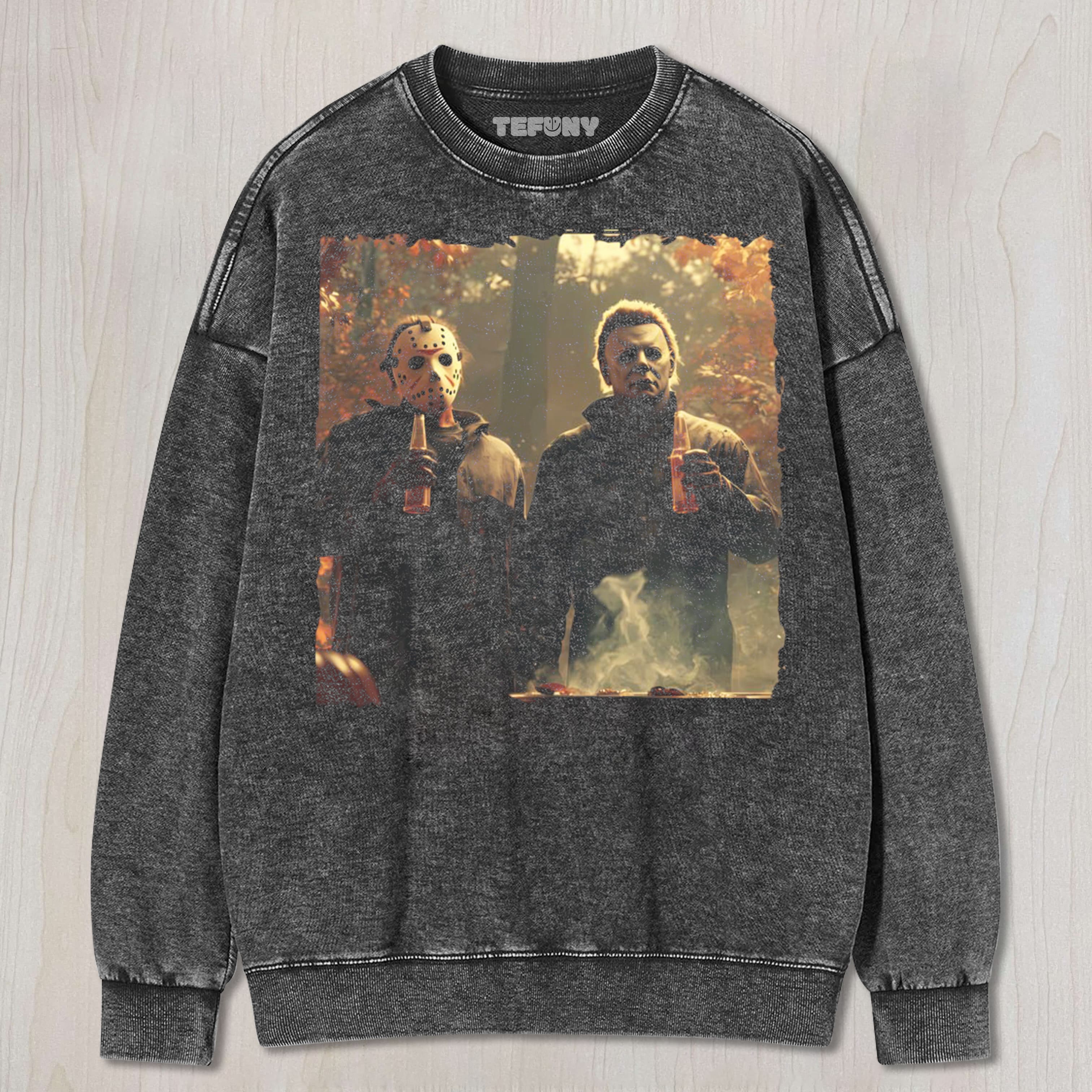 MICHAEL MYERS AND JASON V5 UNISEX TEE, TANK TOP, LAYERED LS, SWEATSHIRT & HOODIE
