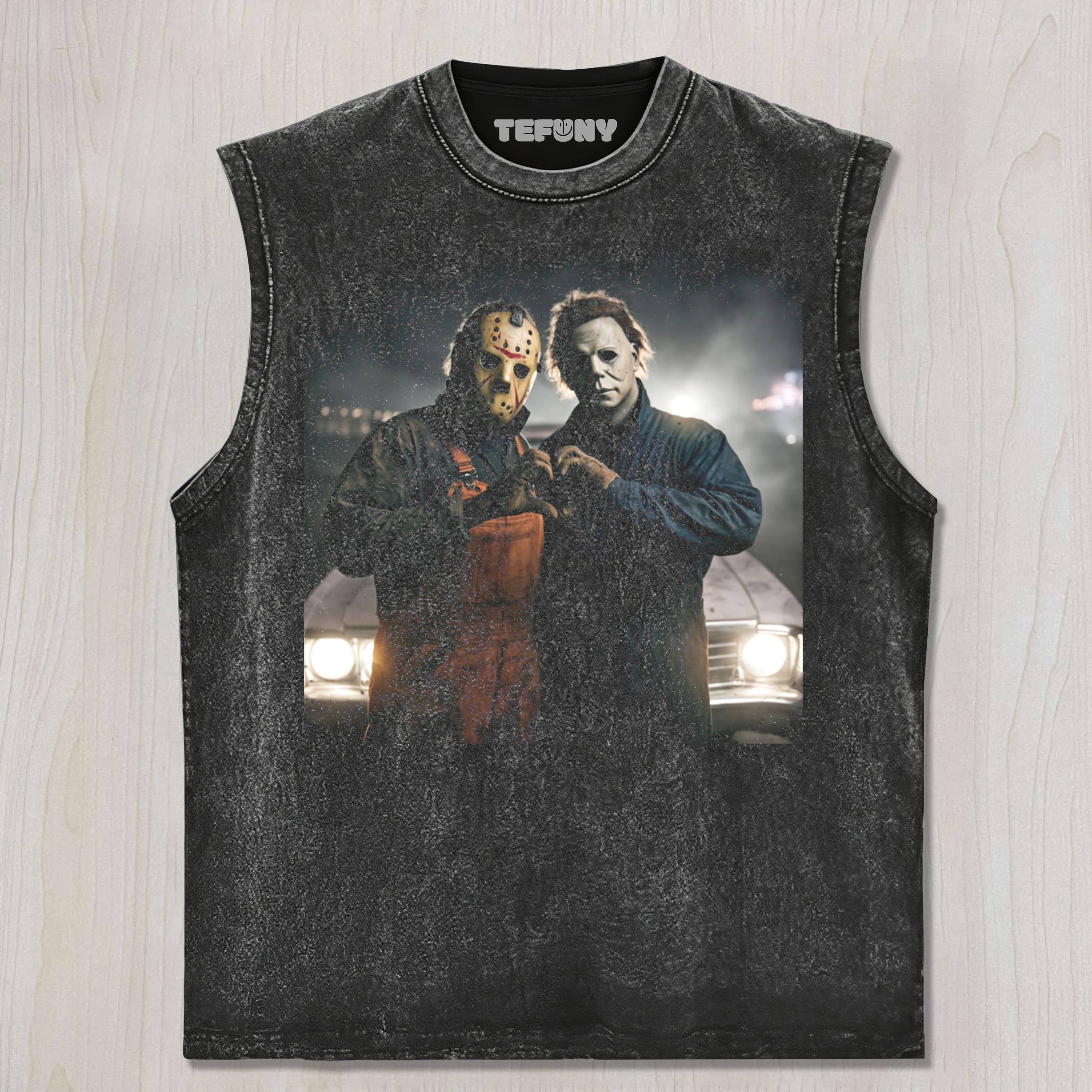 MICHAEL MYERS AND JASON V7 UNISEX TEE, TANK TOP, LAYERED LS, SWEATSHIRT & HOODIE