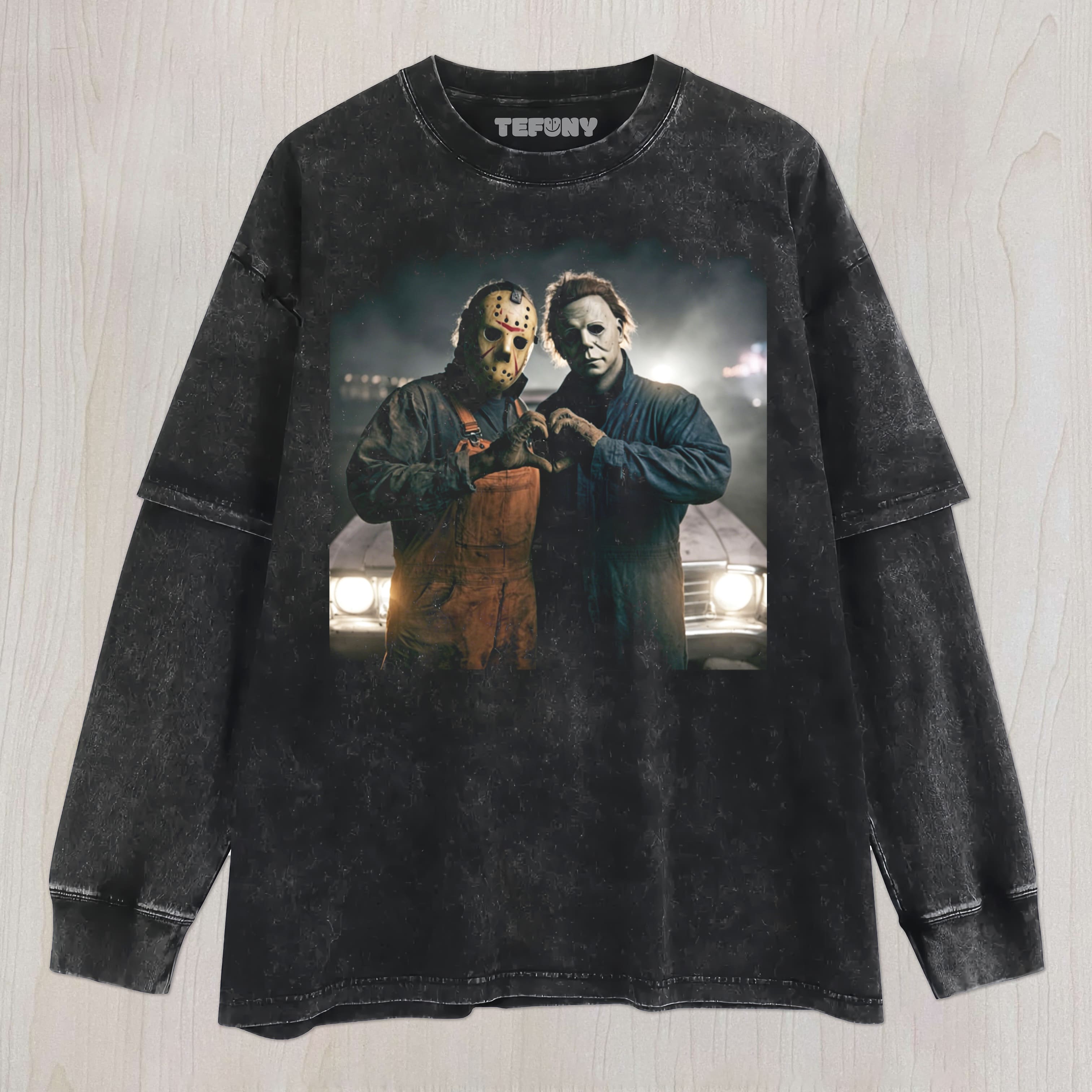 MICHAEL MYERS AND JASON V7 UNISEX TEE, TANK TOP, LAYERED LS, SWEATSHIRT & HOODIE