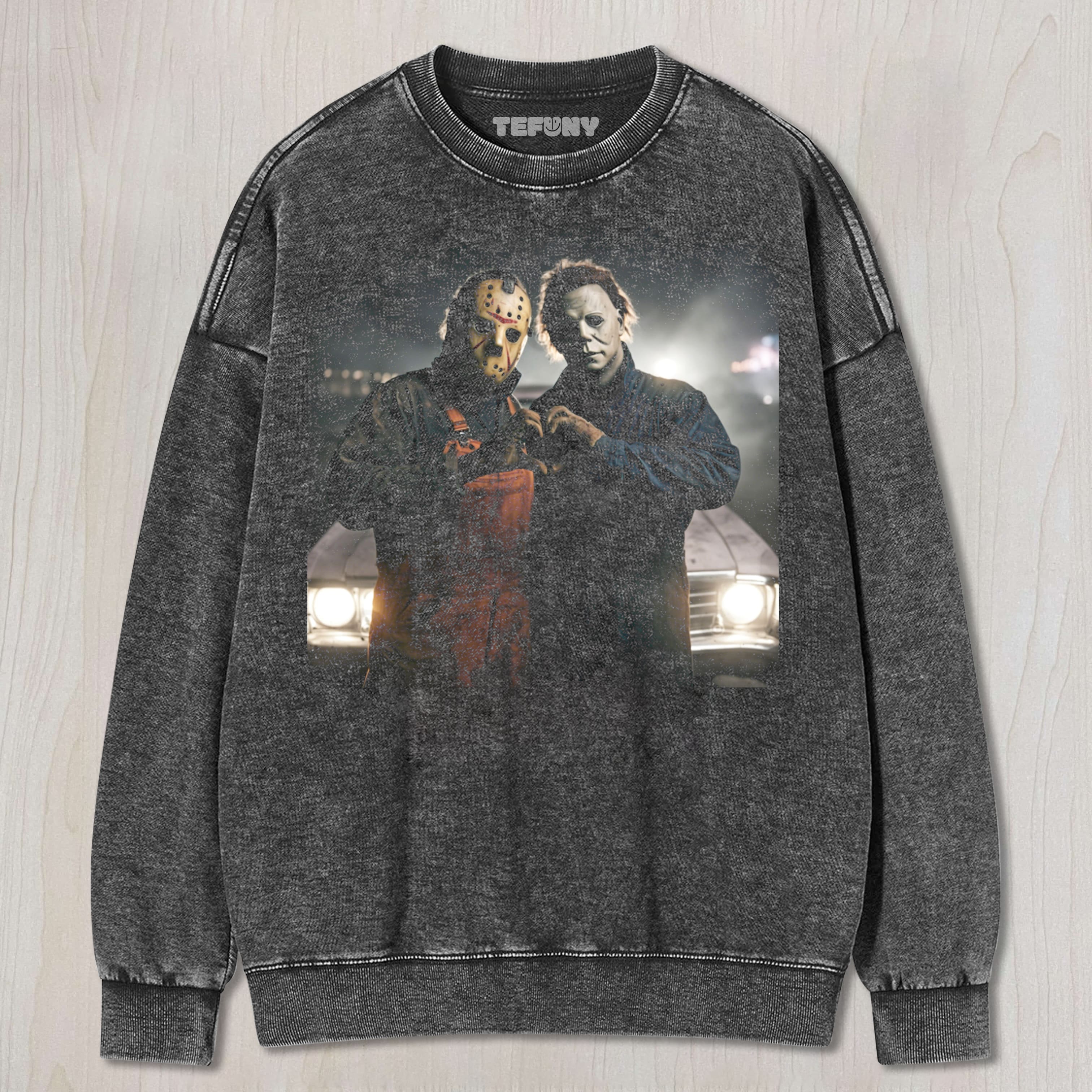 MICHAEL MYERS AND JASON V7 UNISEX TEE, TANK TOP, LAYERED LS, SWEATSHIRT & HOODIE
