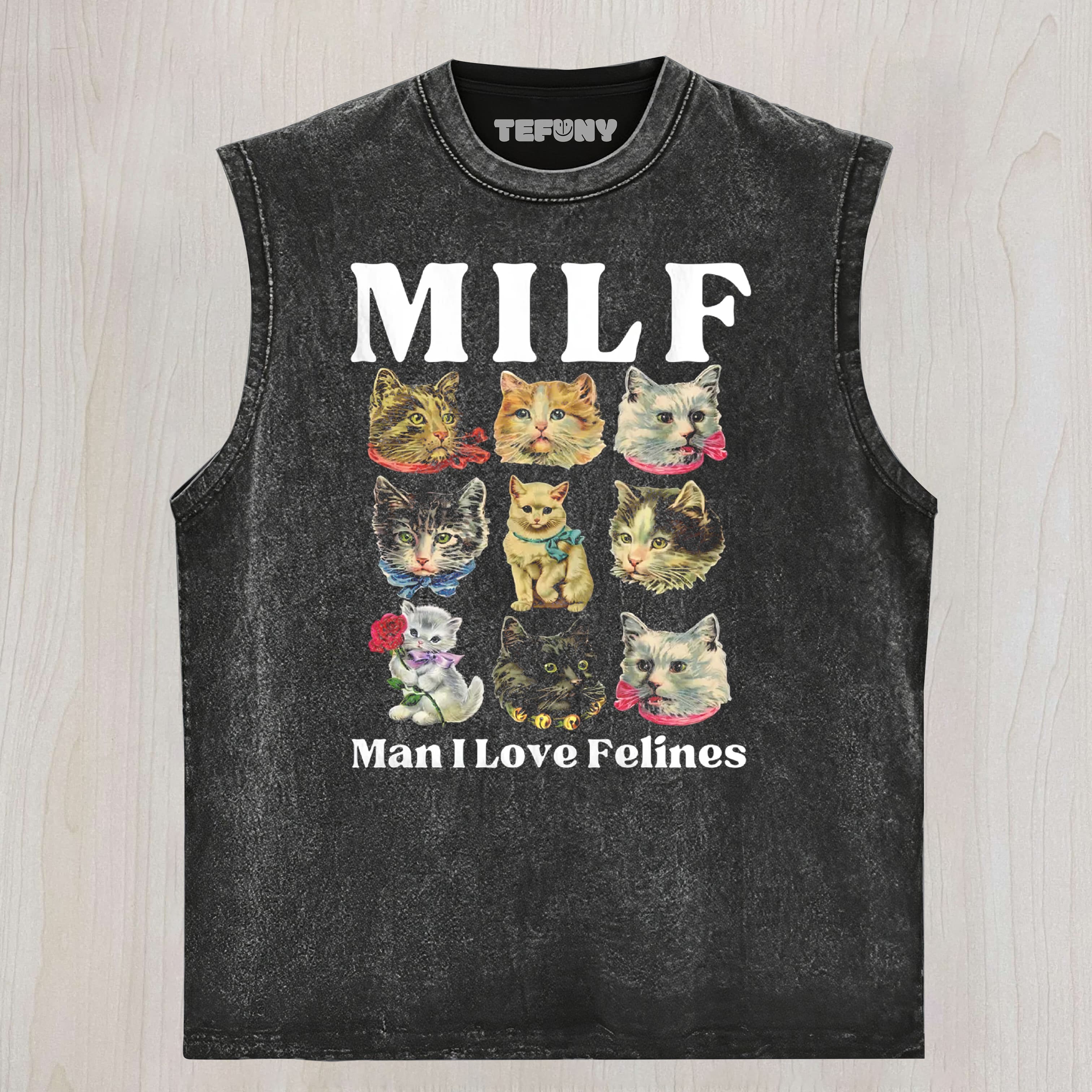 MILF MAN I LOVE FELINES CAT PORTRAIT GRAPHIC COTTON UNISEX TEE, TANK TOP, LAYERED LS, SWEATSHIRT & HOODIE