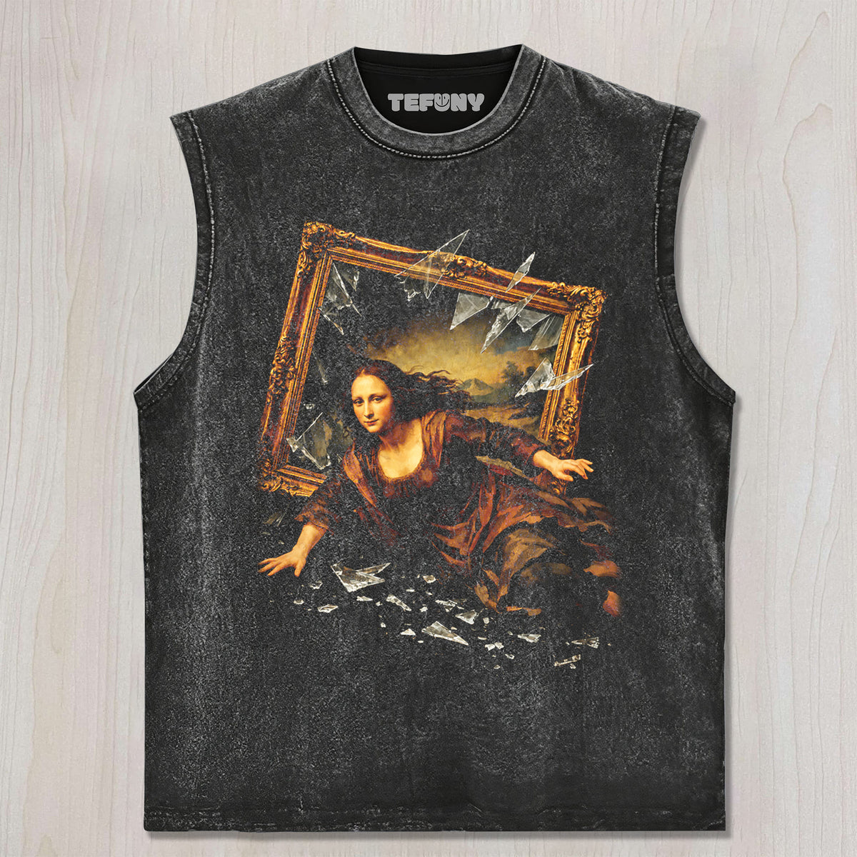 MONA LISA ESCAPES THE PAINTING UNISEX TEE, TANK TOP, LAYERED LS, SWEATSHIRT & HOODIE