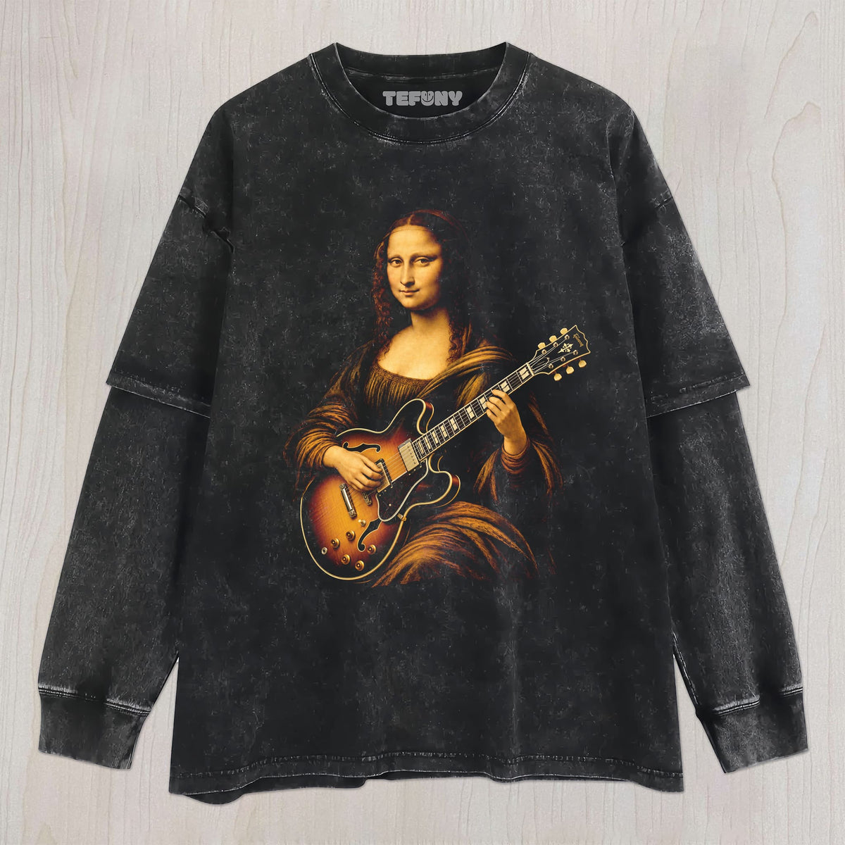 MONA LISA GUITAR UNISEX TEE, TANK TOP, LAYERED LS, SWEATSHIRT & HOODIE