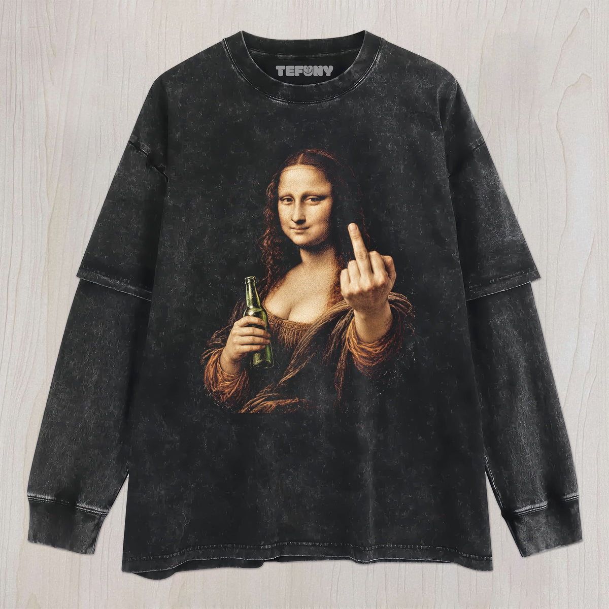 MONA LISA MIDDLE FINGER UNISEX TEE, TANK TOP, LAYERED LS, SWEATSHIRT & HOODIE