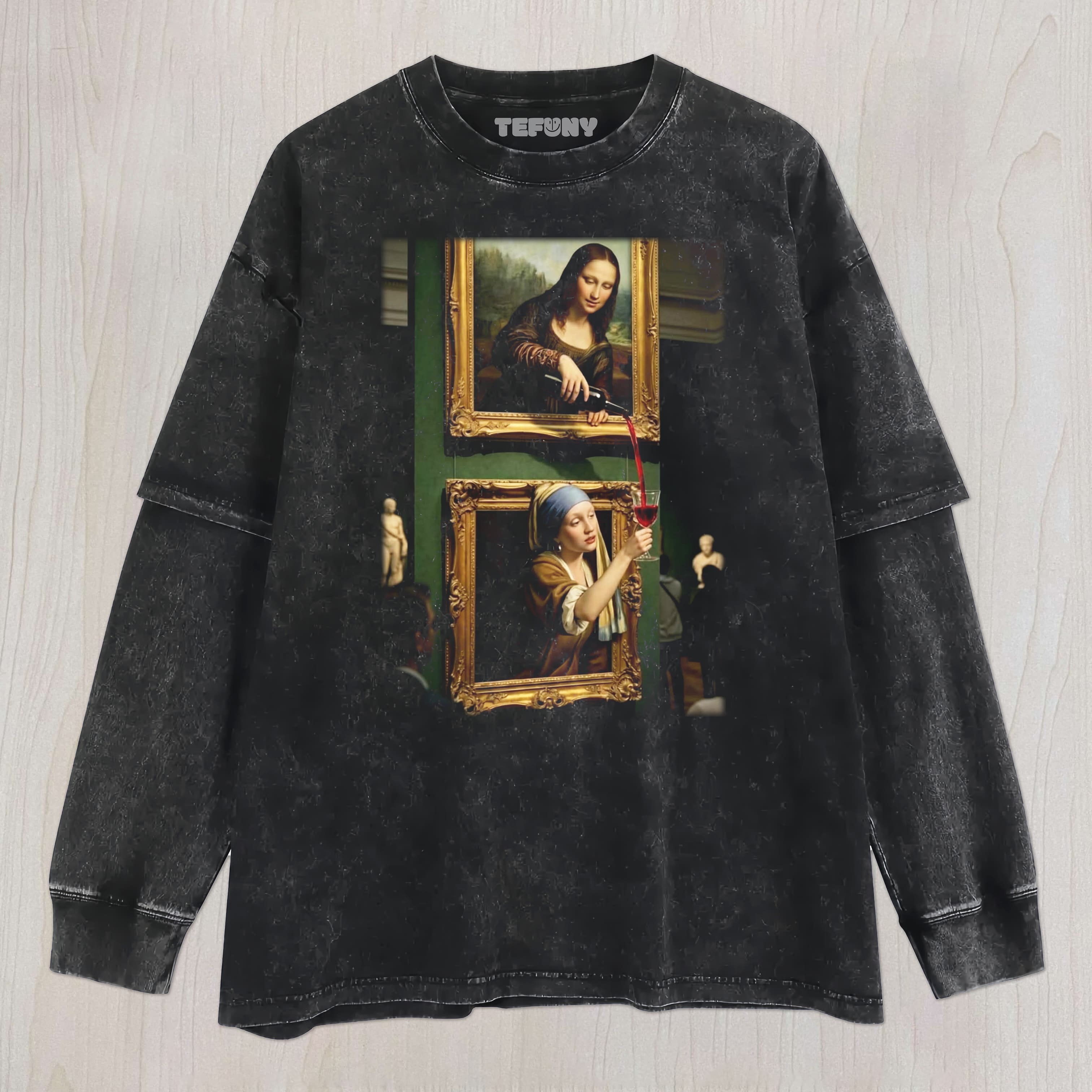 MONA LISA AND GIRL WITH A PEARL EARRING UNISEX TEE, TANK TOP, LAYERED LS, SWEATSHIRT & HOODIE