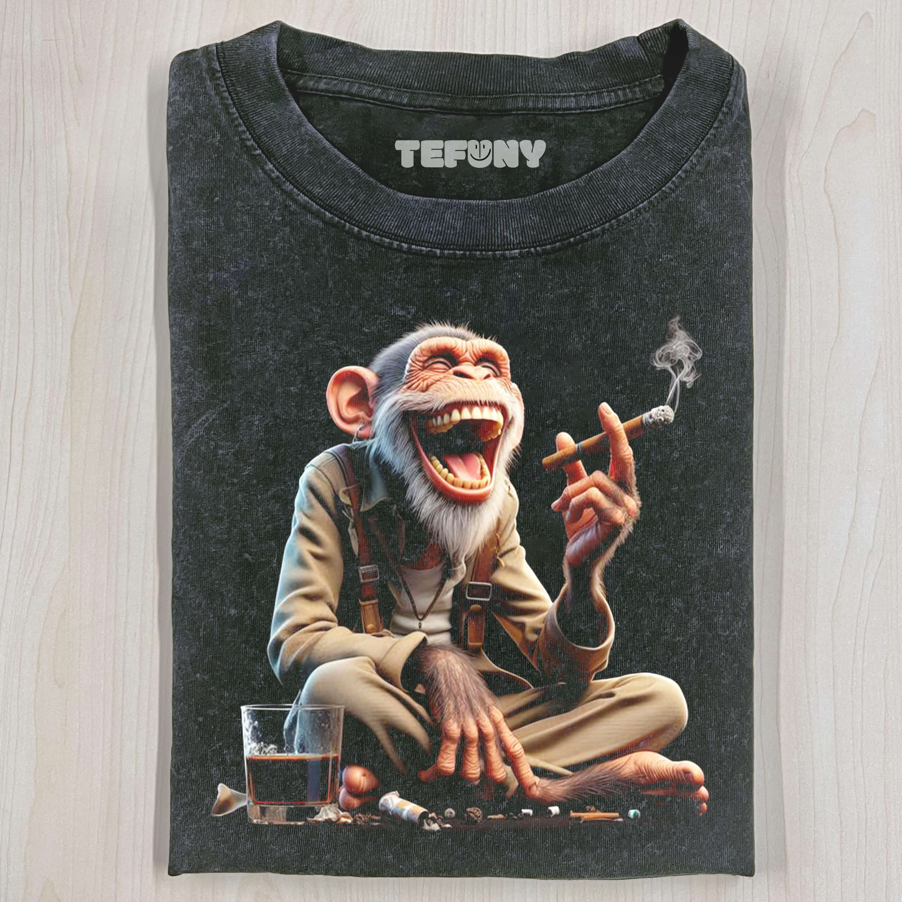 MONKEY SMOKING AND LAUGHING T-SHIRT