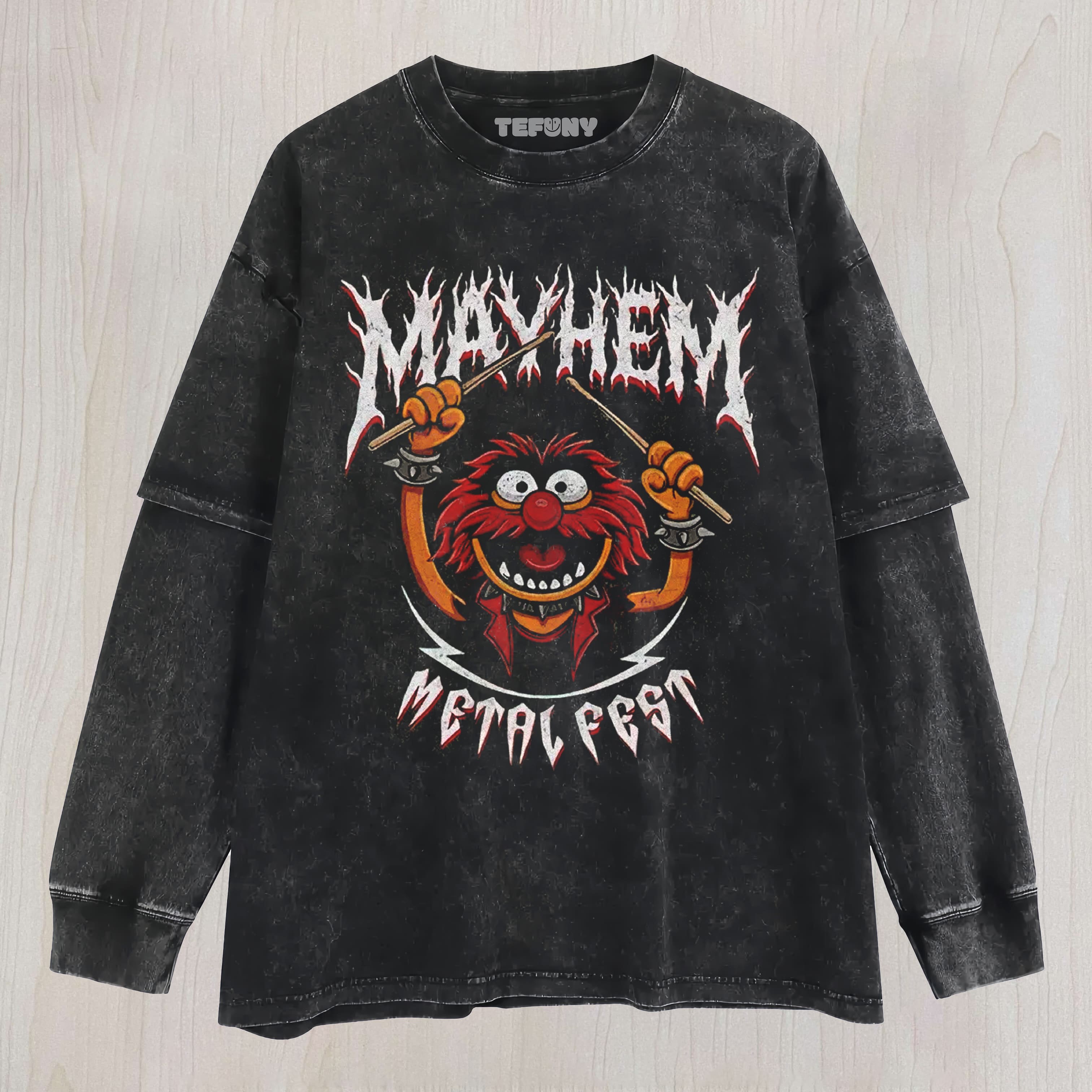 MUPPET ANIMAL METAL FEST GRAPHIC WASHED UNISEX TEE, TANK TOP, LAYERED LS, SWEATSHIRT & HOODIE