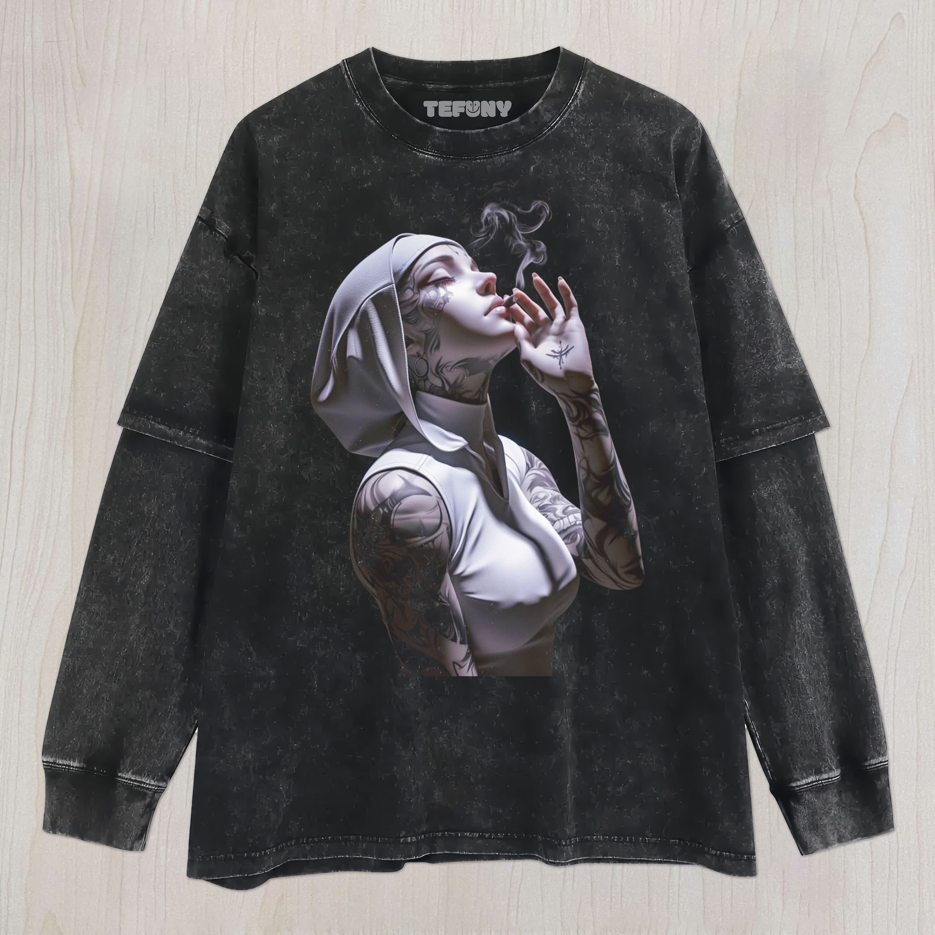 NUN SMOKING UNISEX TEE, TANK TOP, LAYERED LS, SWEATSHIRT & HOODIE