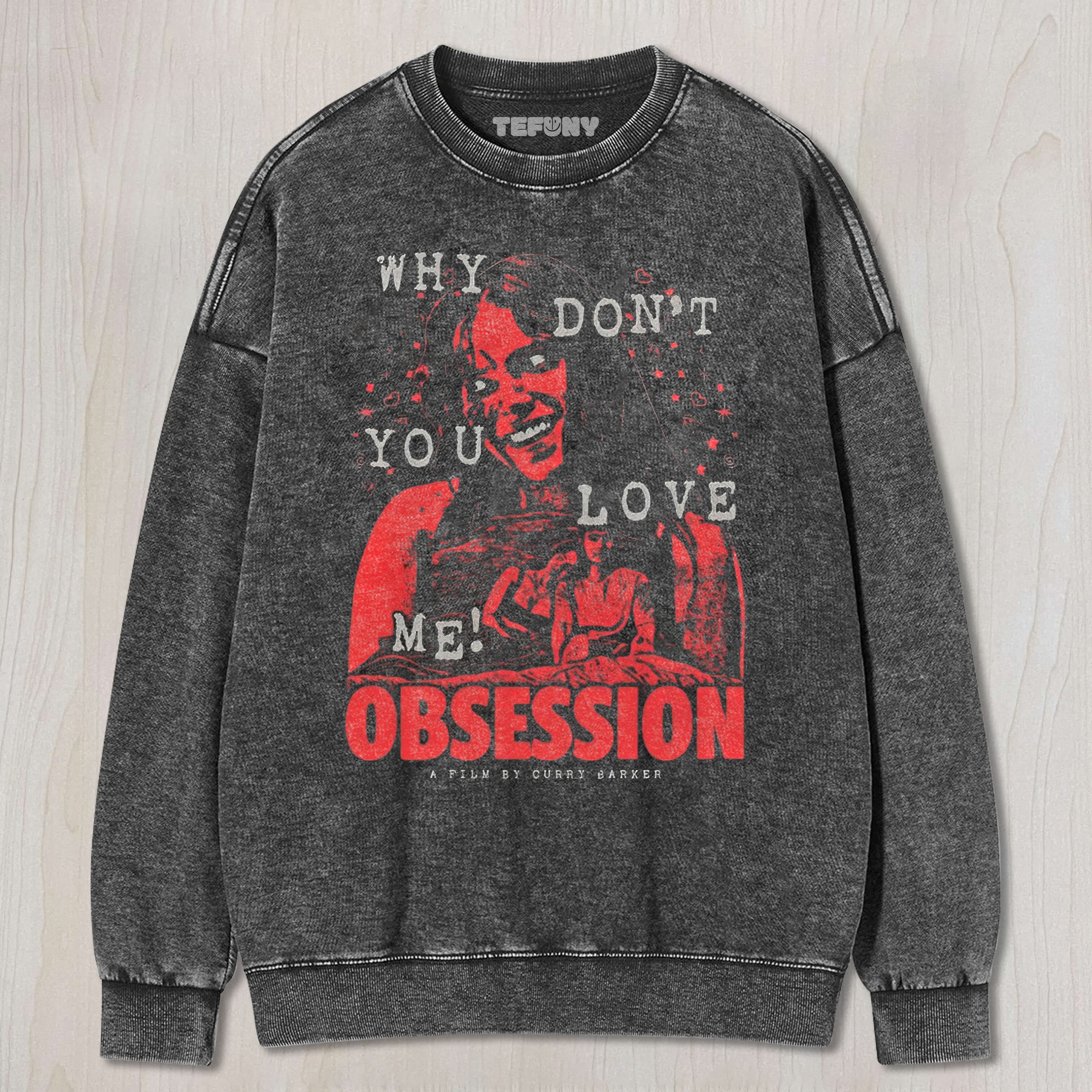 OBSESSION HORROR GIRL GRAPHIC VINTAGE WASHED UNISEX TEE, TANK TOP, LAYERED LS, SWEATSHIRT & HOODIE