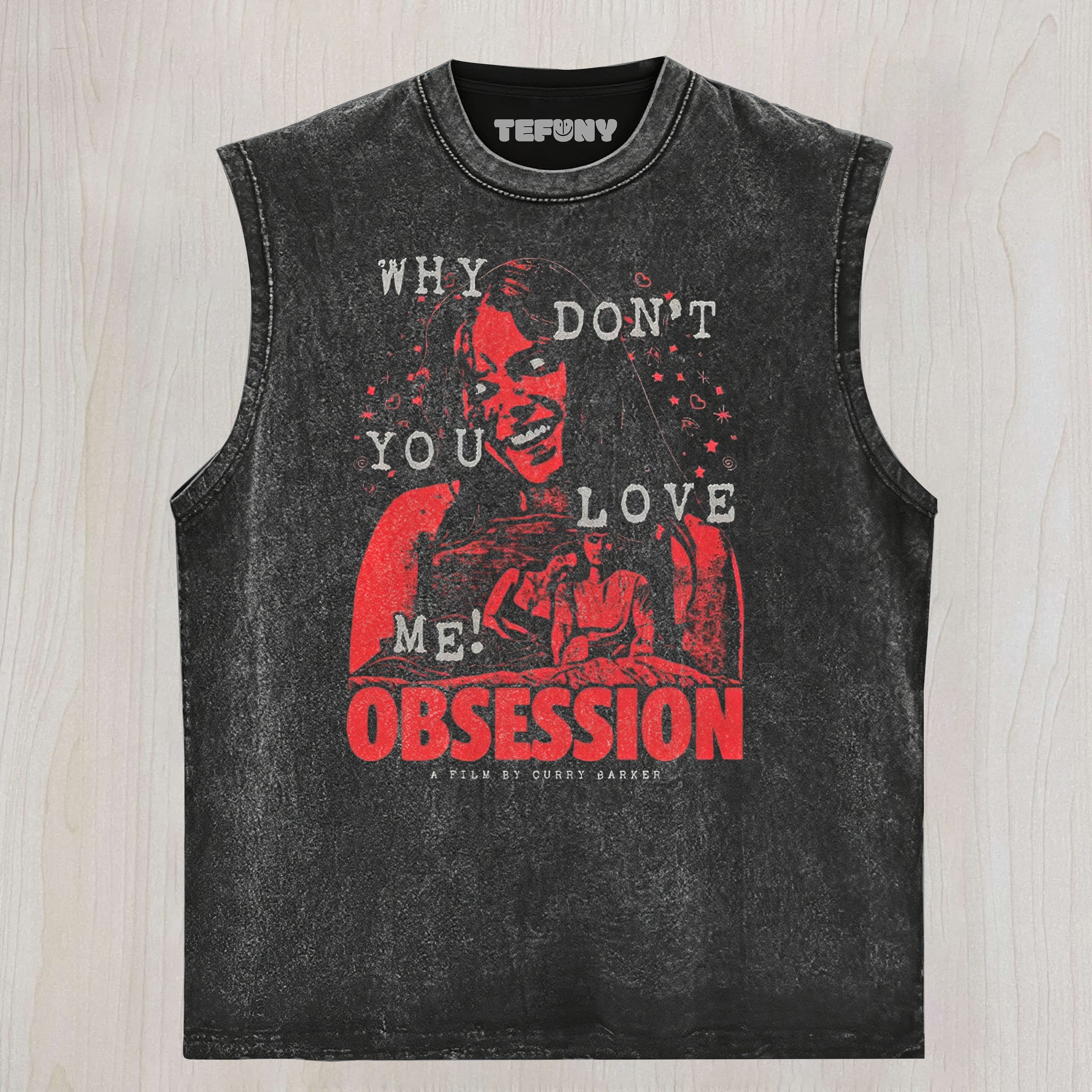 OBSESSION HORROR GIRL GRAPHIC VINTAGE WASHED UNISEX TEE, TANK TOP, LAYERED LS, SWEATSHIRT & HOODIE