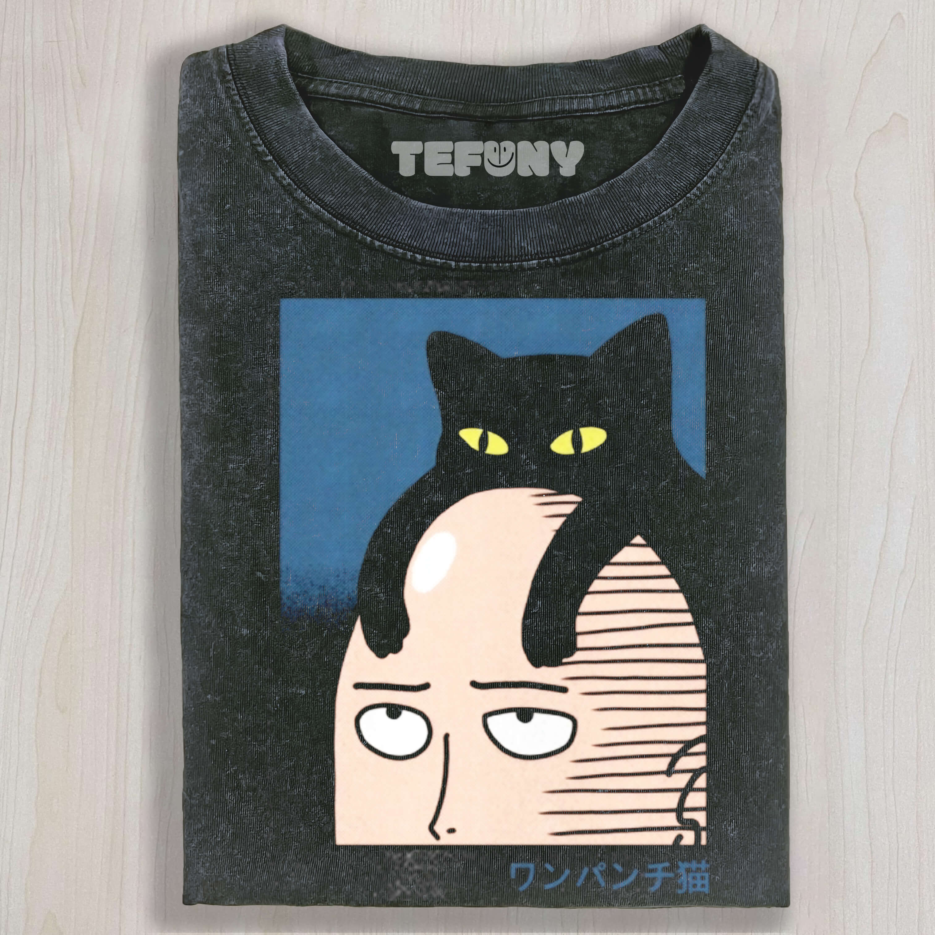ONE PUNCH MANOPM CAT VINTAGE WASH JAPANESE DESIGN TEE & SWEAT & HOOD