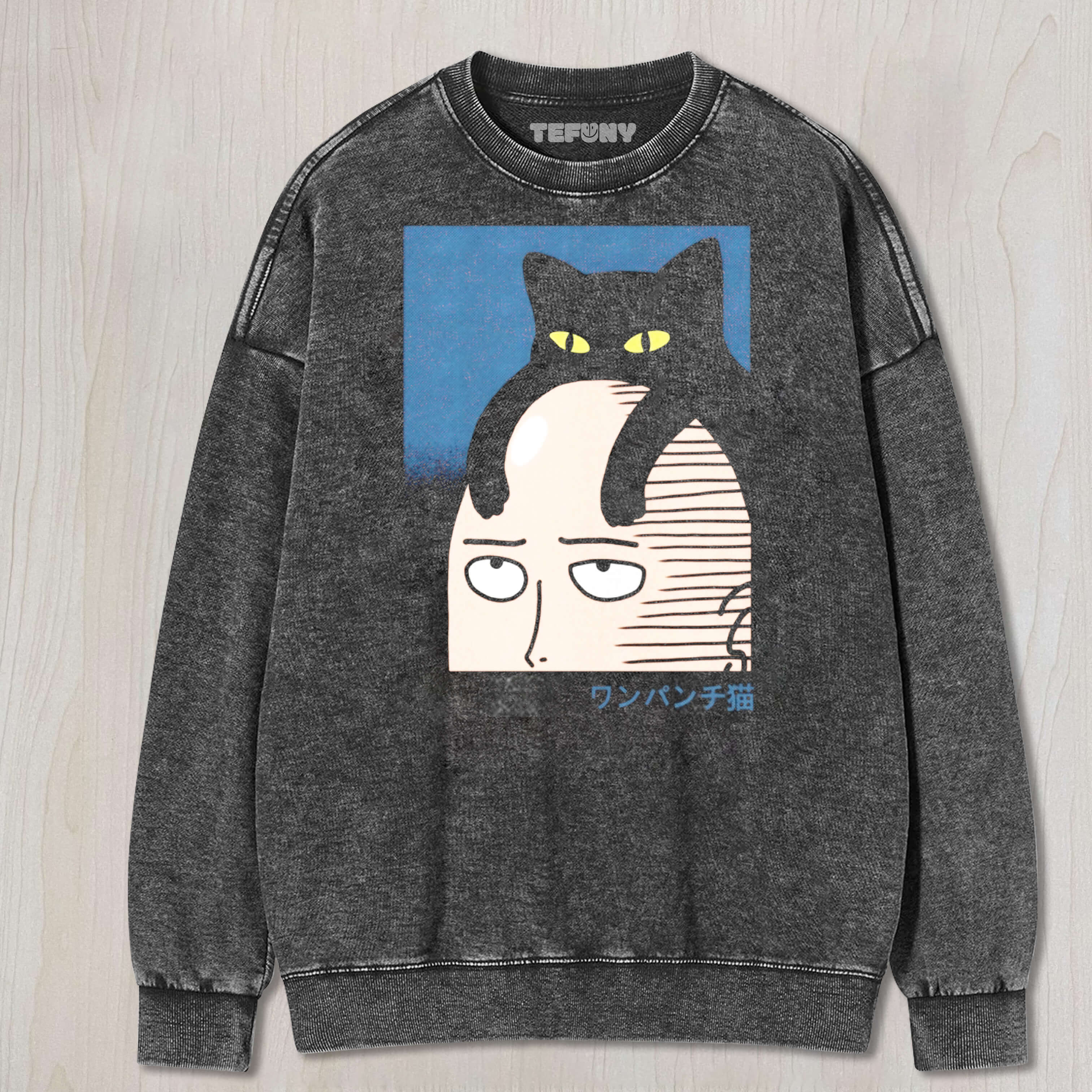 ONE PUNCH MANOPM CAT VINTAGE WASH JAPANESE DESIGN TEE & SWEAT & HOOD