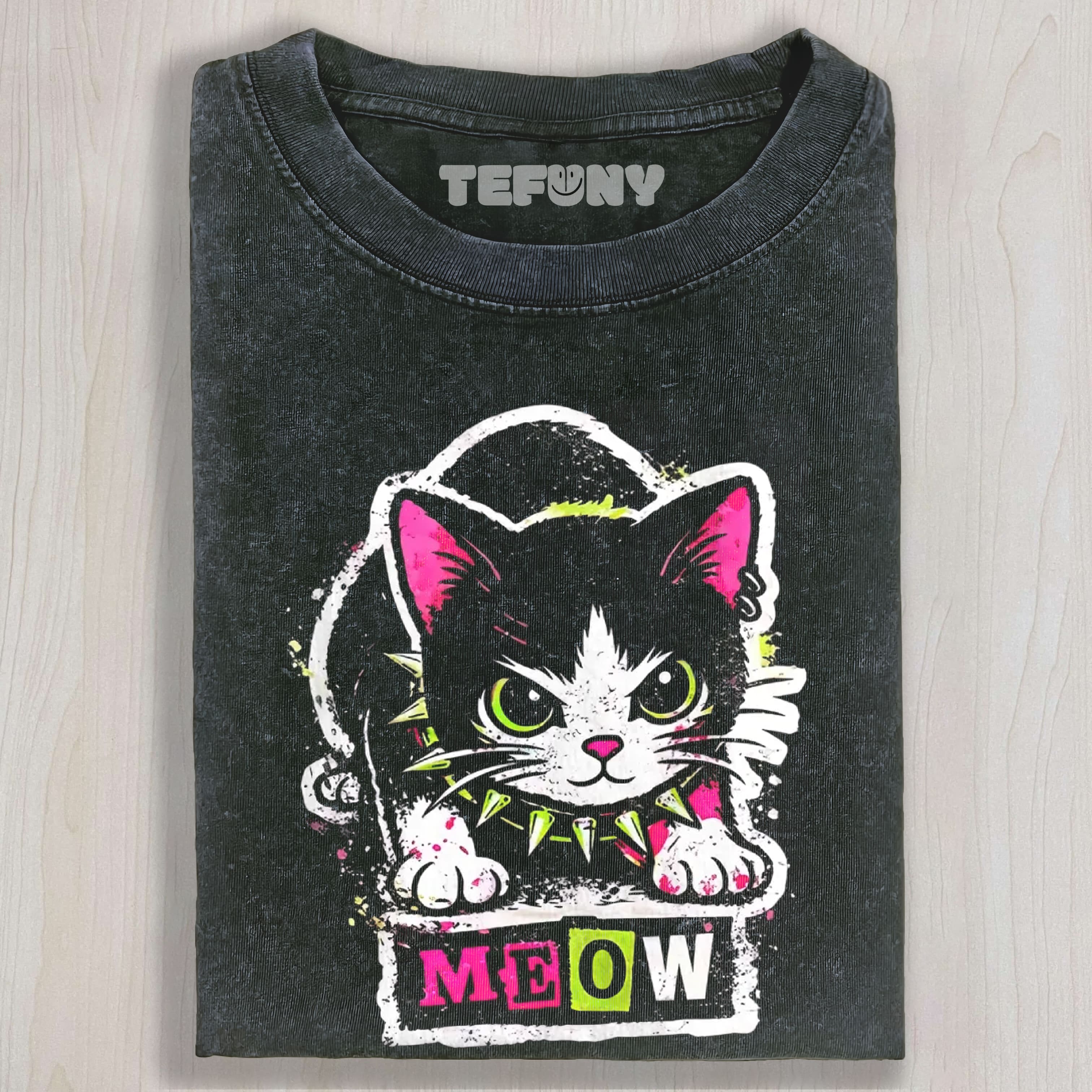 PUNK ROCK CAT MEOW GRAPHIC COTTON UNISEX TEE, TANK TOP, LAYERED LS, SWEATSHIRT & HOODIE
