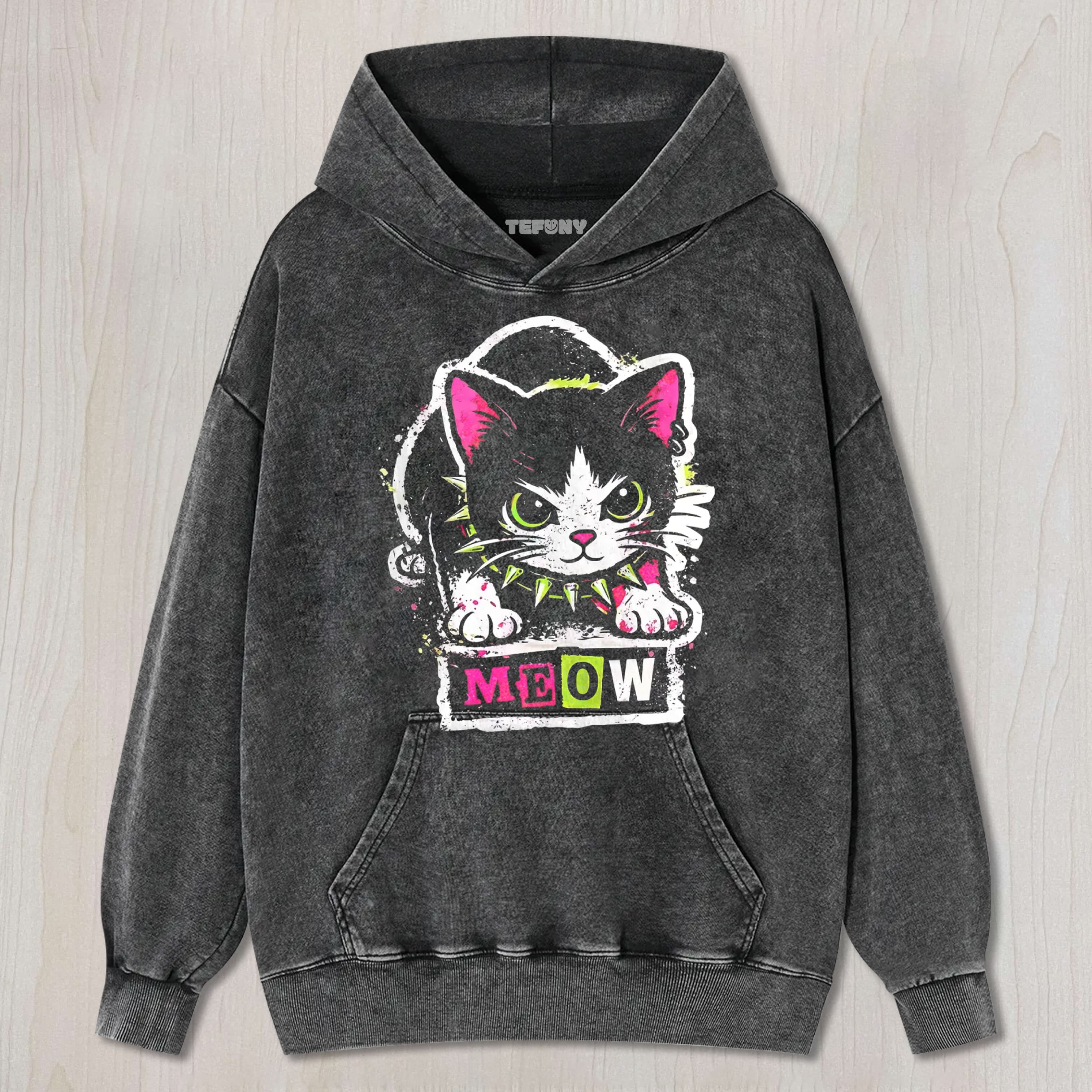 PUNK ROCK CAT MEOW GRAPHIC COTTON UNISEX TEE, TANK TOP, LAYERED LS, SWEATSHIRT & HOODIE