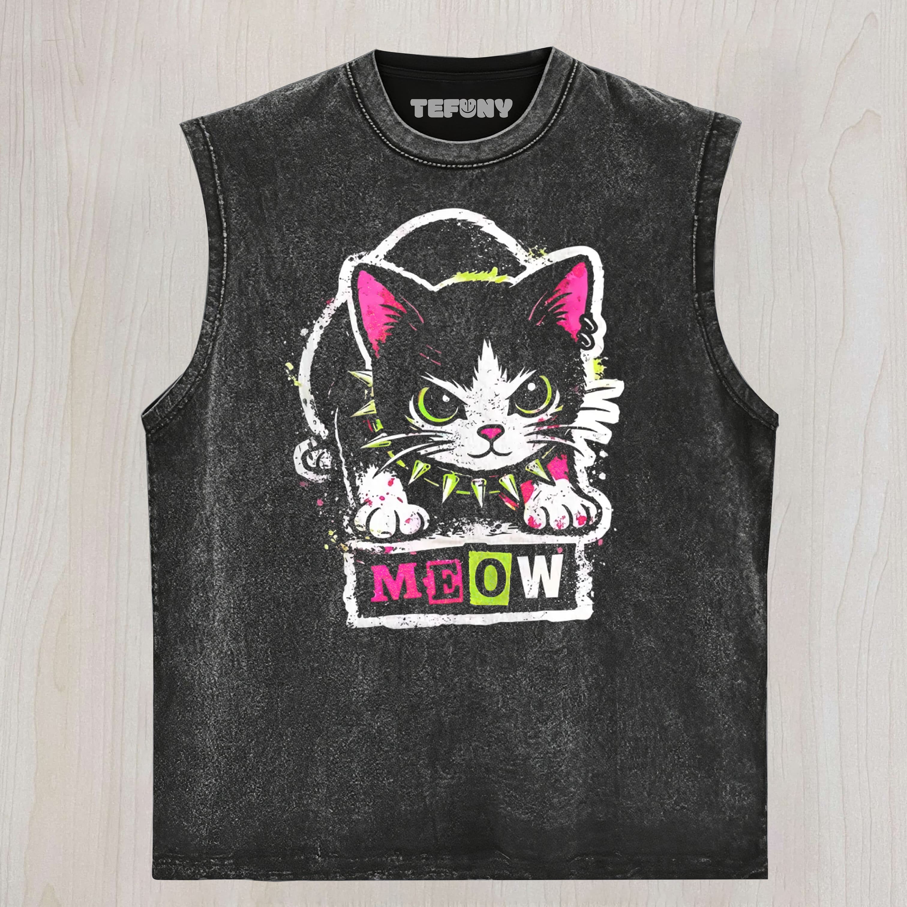 PUNK ROCK CAT MEOW GRAPHIC COTTON UNISEX TEE, TANK TOP, LAYERED LS, SWEATSHIRT & HOODIE