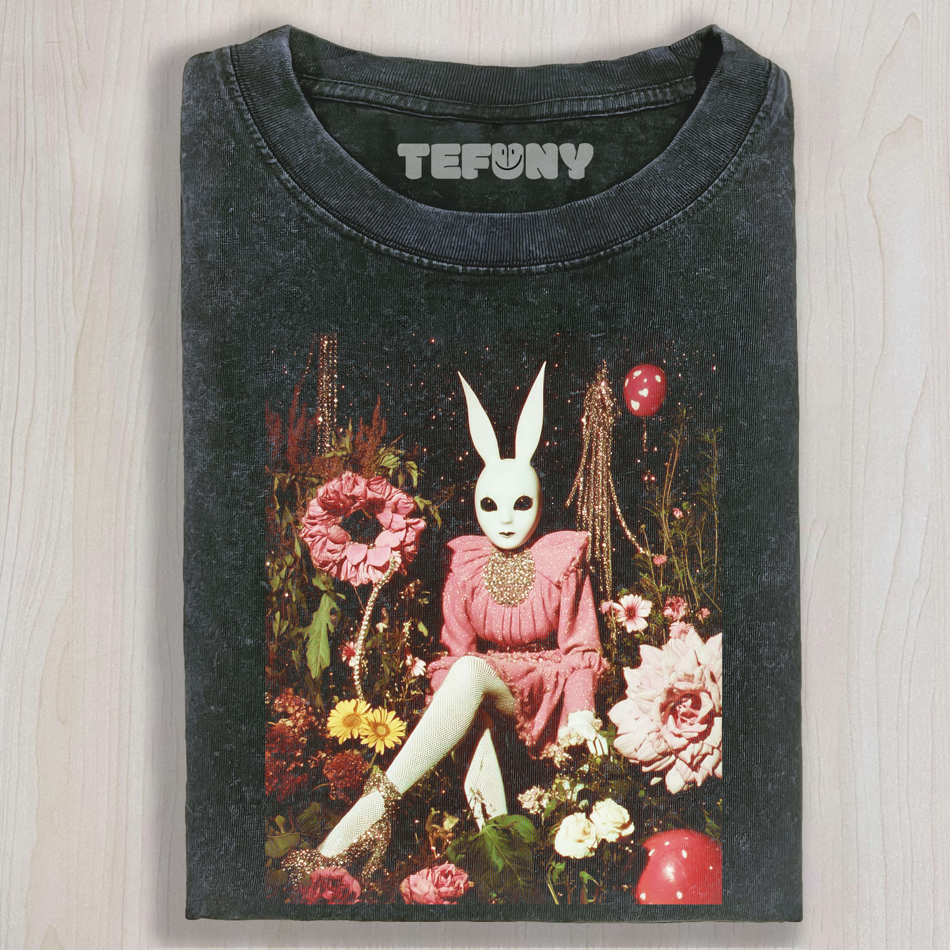 RABBIT MASK IN THE FLOWER BUSHES T-SHIRT & LONG SLEEVES & HOODIES