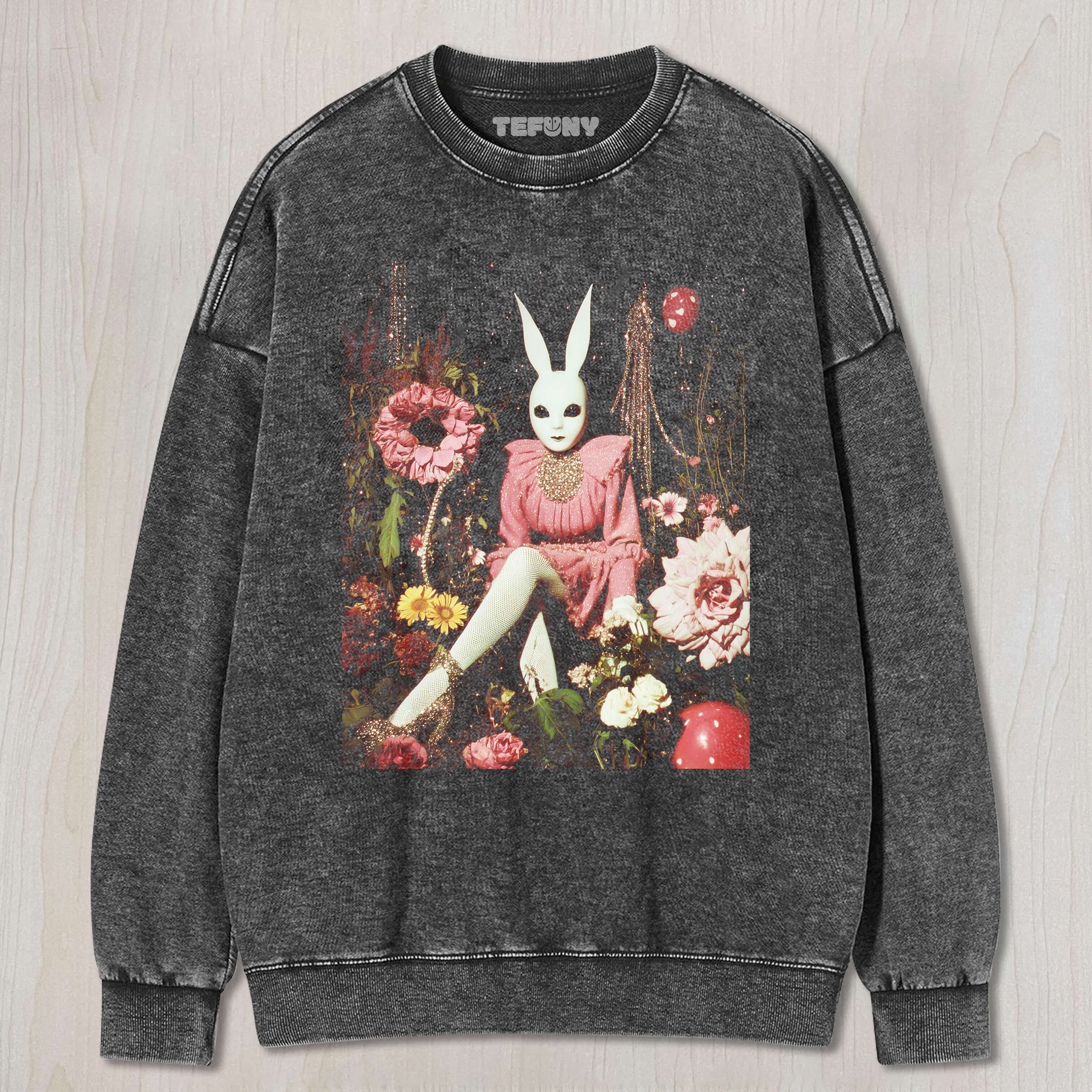 RABBIT MASK IN THE FLOWER BUSHES T-SHIRT & LONG SLEEVES & HOODIES