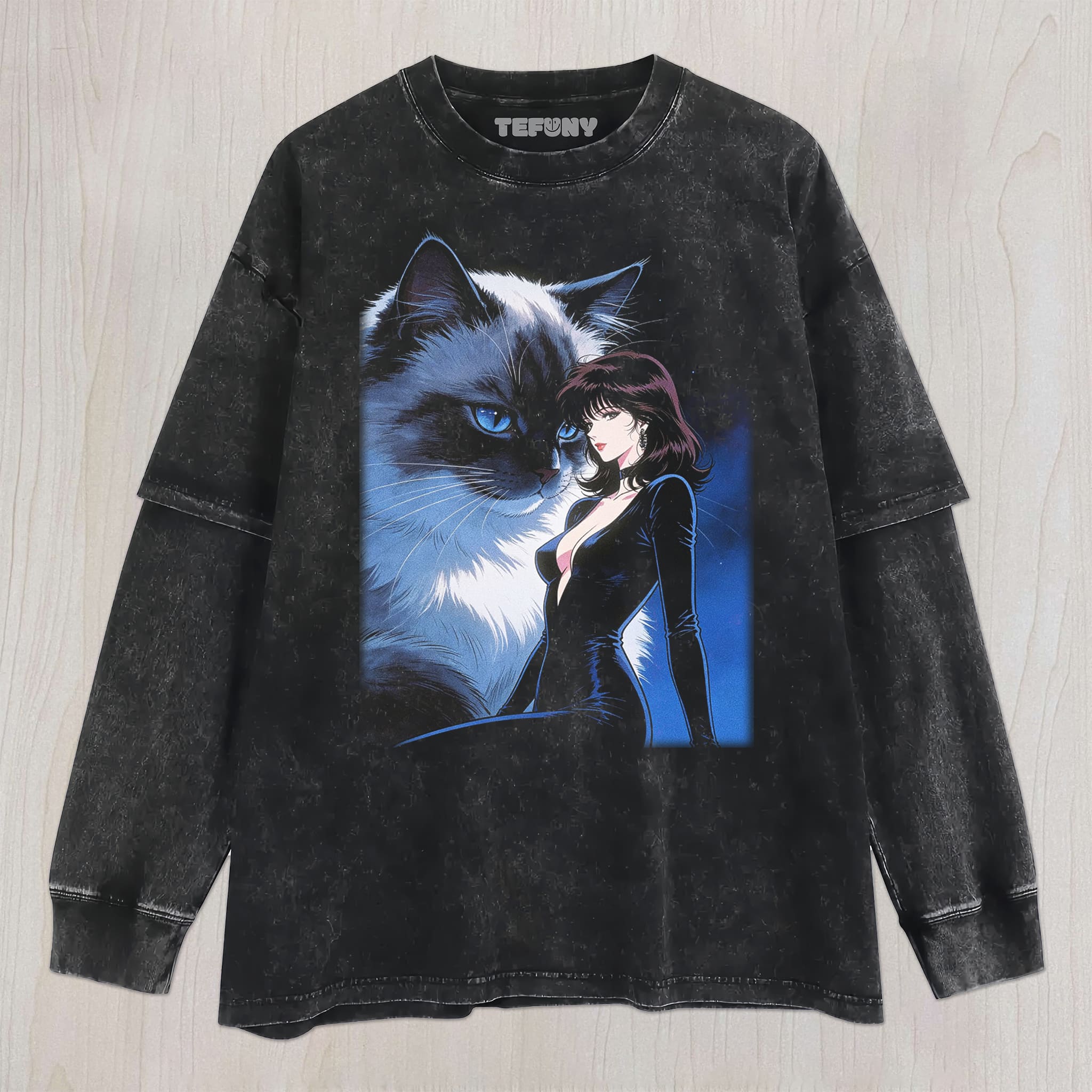 RETRO 90S GIRL AND CAT V5 UNISEX TEE, TANK TOP, LAYERED LS, SWEATSHIRT & HOODIE