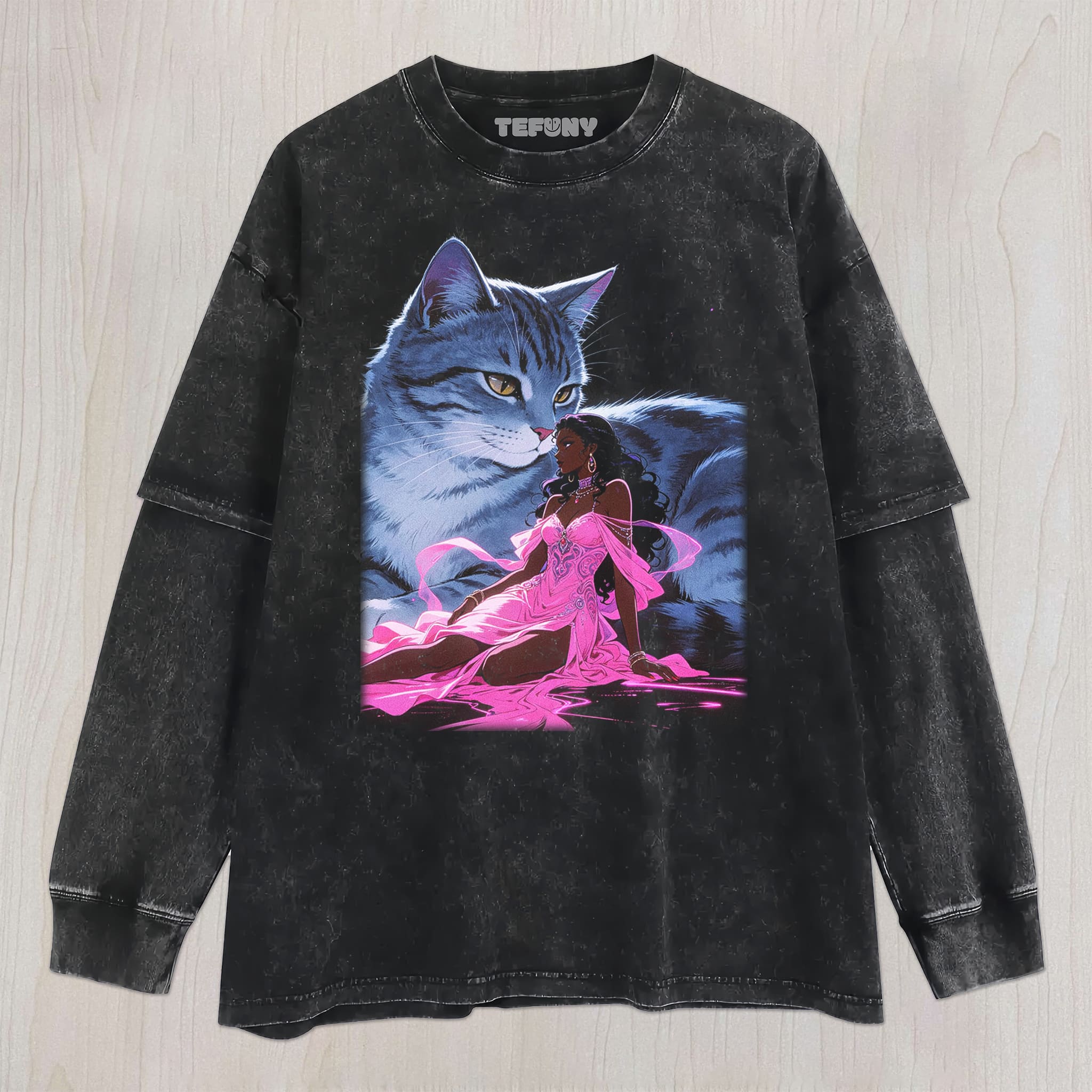RETRO 90S GIRL AND CAT V8 UNISEX TEE, TANK TOP, LAYERED LS, SWEATSHIRT & HOODIE