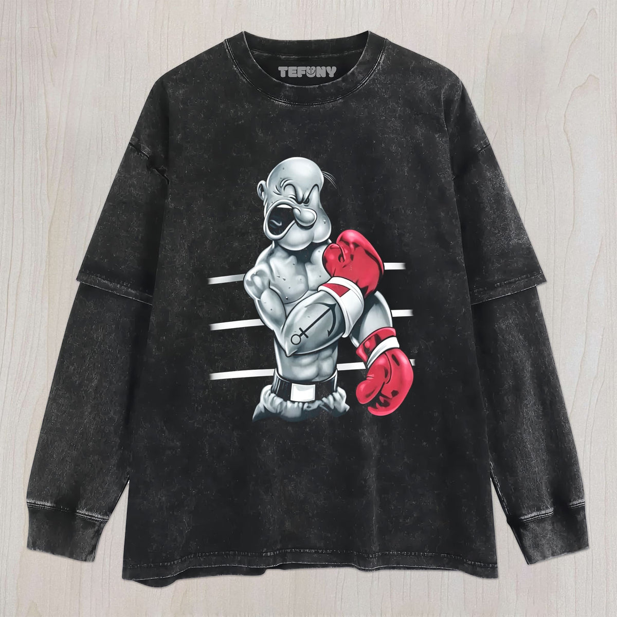 RETRO BOXING MUSCULAR SAILOR FIGURE GRAPHIC COTTON UNISEX TEE, TANK TOP, LAYERED LS, SWEATSHIRT & HOODIE