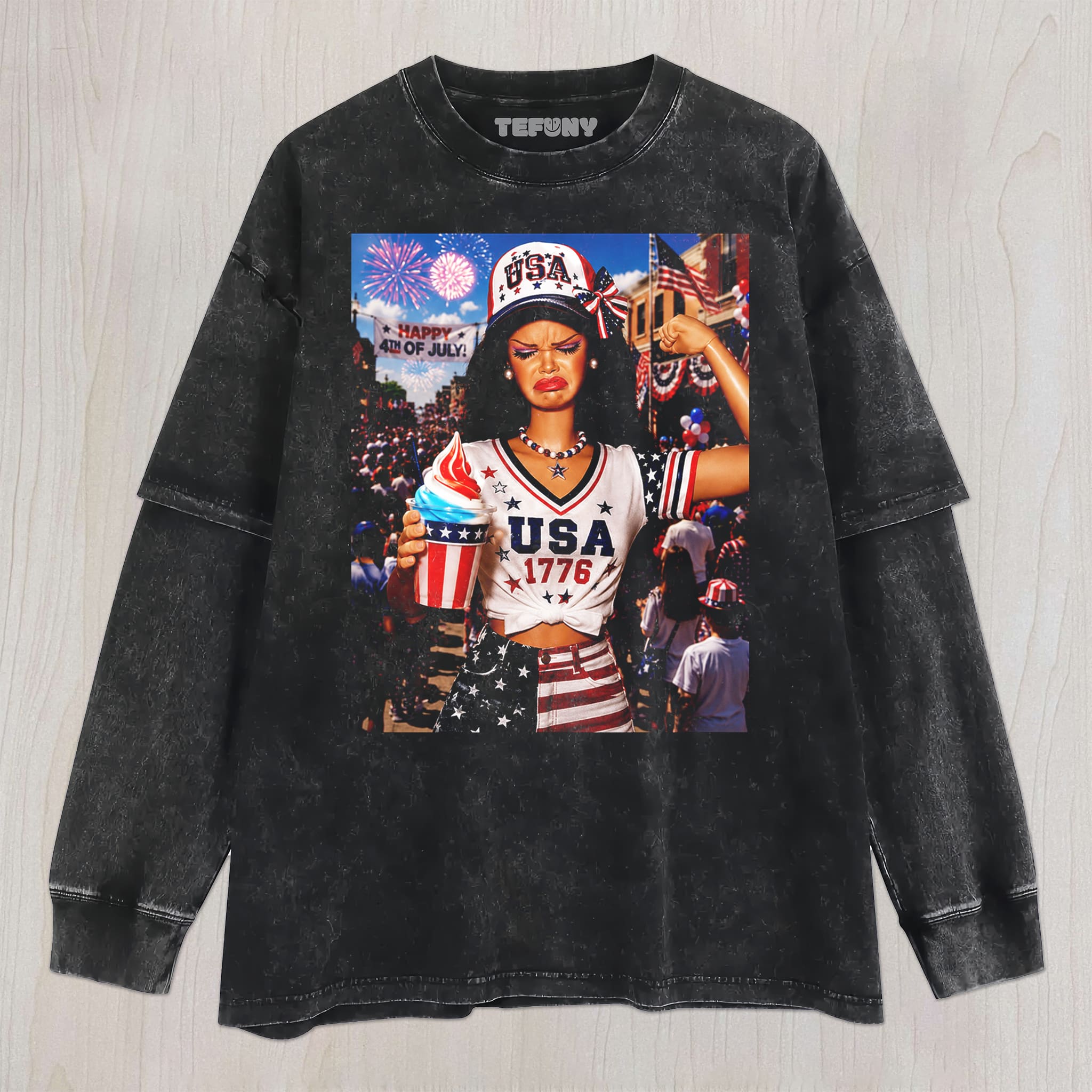RETRO DOLL 4TH OF JULY UNISEX TEE, TANK TOP, LAYERED LS, SWEATSHIRT & HOODIE