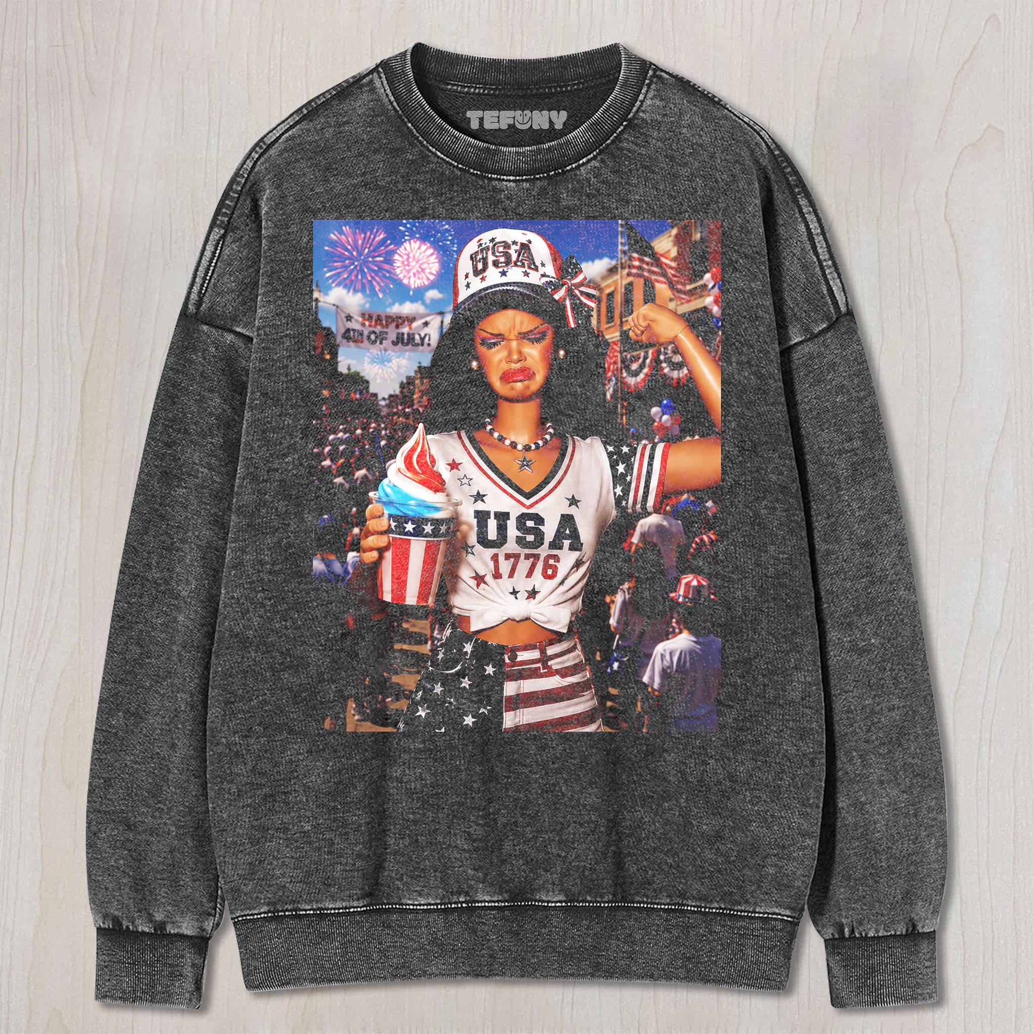 RETRO DOLL 4TH OF JULY UNISEX TEE, TANK TOP, LAYERED LS, SWEATSHIRT & HOODIE