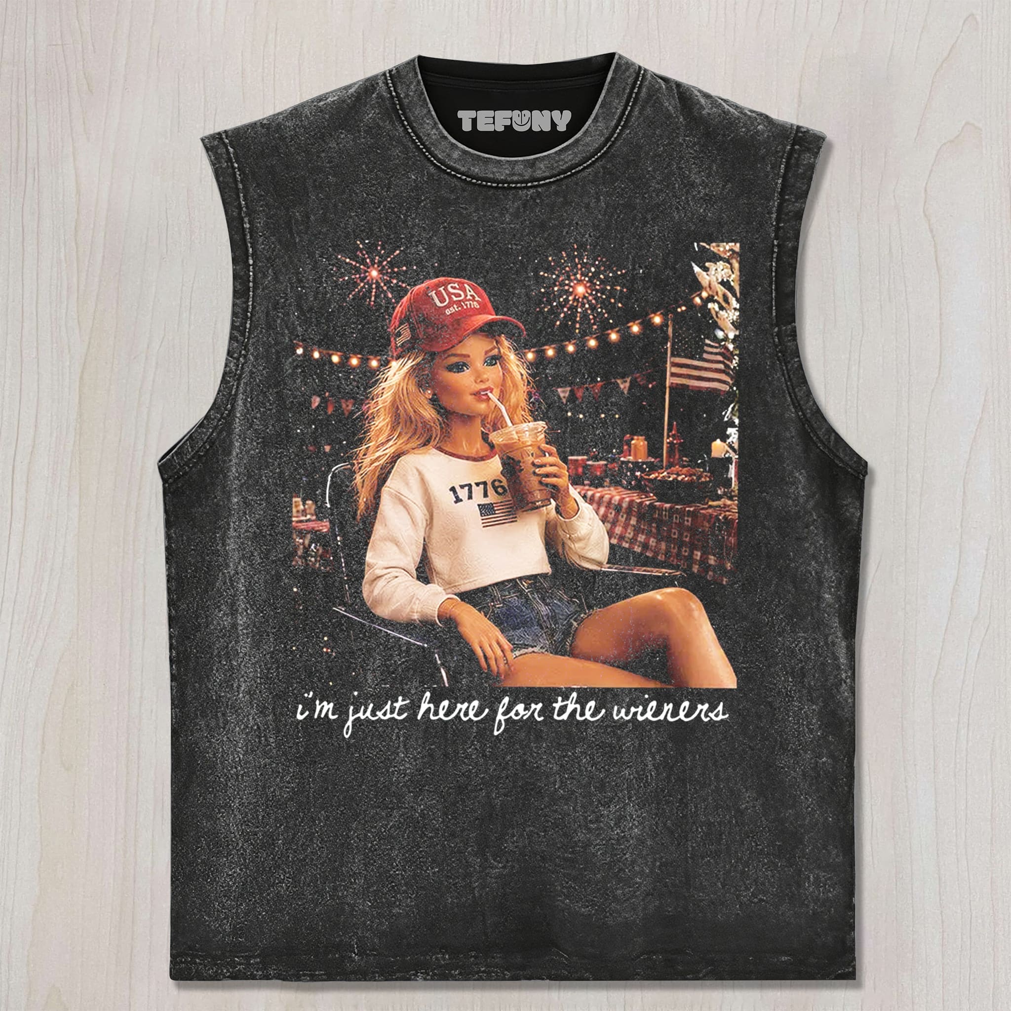 RETRO DOLL 4TH OF JULY V1 UNISEX TEE, TANK TOP, LAYERED LS, SWEATSHIRT & HOODIE