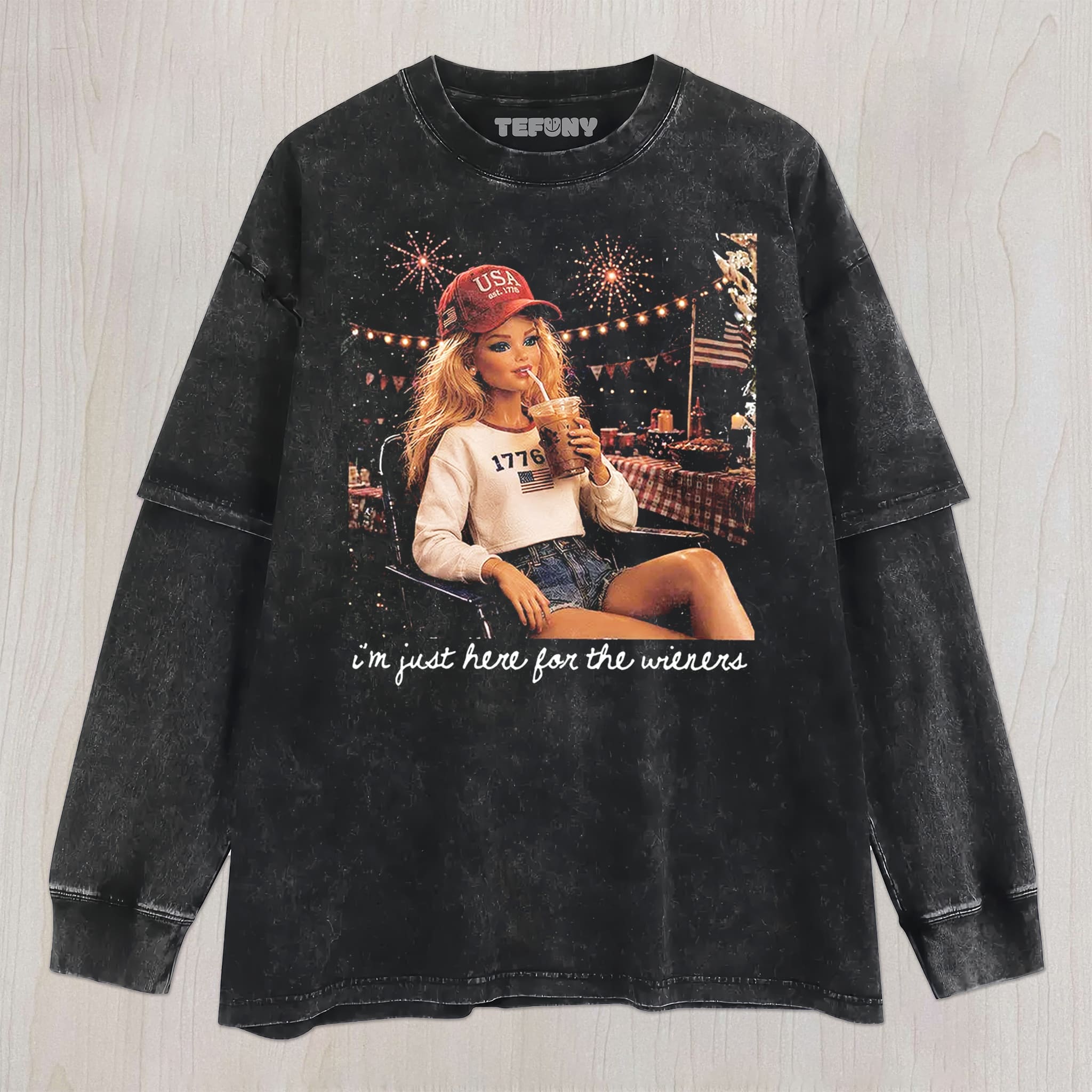 RETRO DOLL 4TH OF JULY V1 UNISEX TEE, TANK TOP, LAYERED LS, SWEATSHIRT & HOODIE