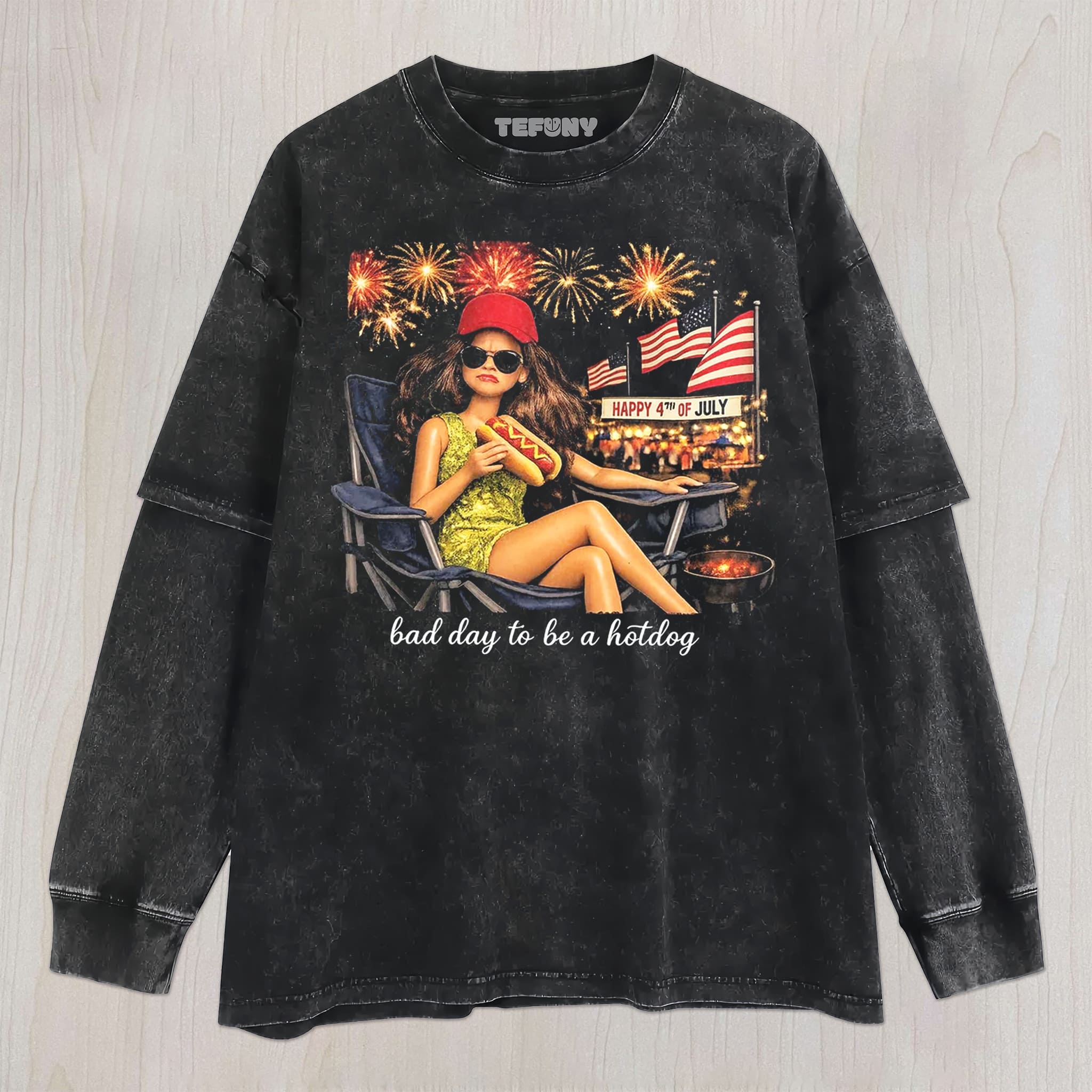 RETRO DOLL 4TH OF JULY V3 UNISEX TEE, TANK TOP, LAYERED LS, SWEATSHIRT & HOODIE
