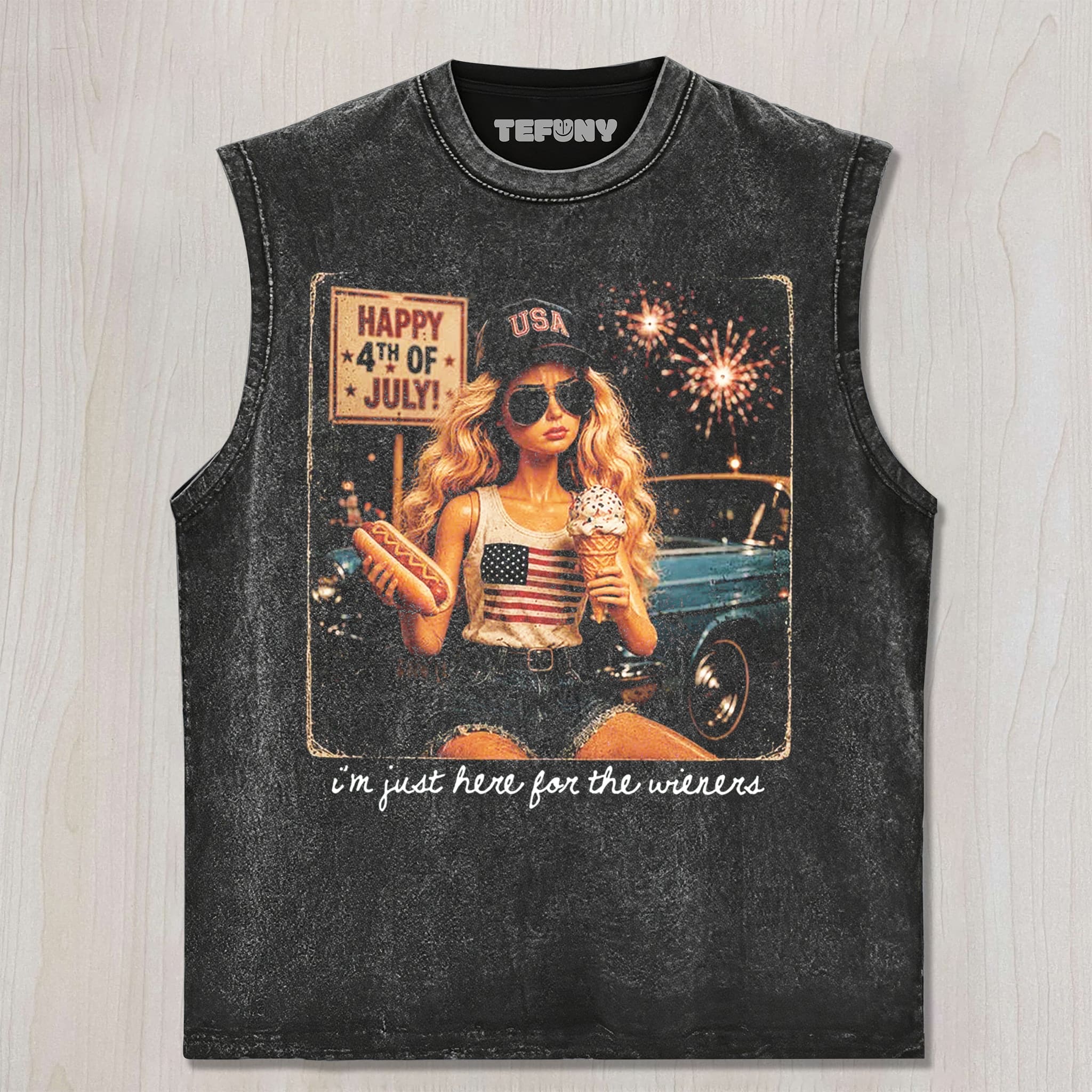 RETRO DOLL 4TH OF JULY V4 UNISEX TEE, TANK TOP, LAYERED LS, SWEATSHIRT & HOODIE