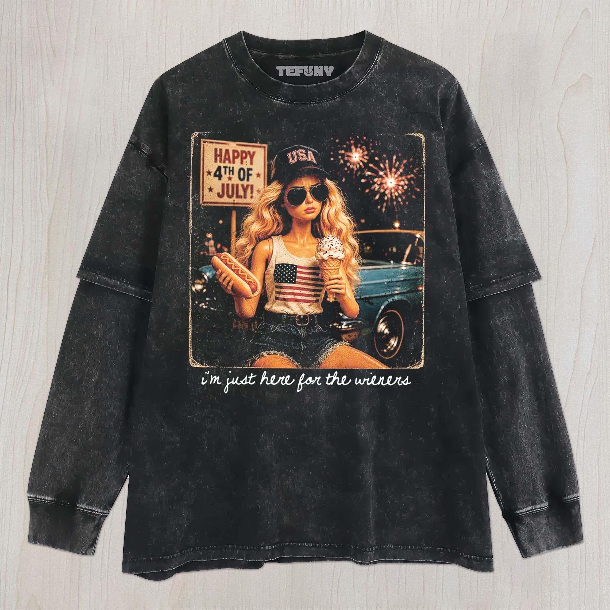 RETRO DOLL 4TH OF JULY V4 UNISEX TEE, TANK TOP, LAYERED LS, SWEATSHIRT & HOODIE
