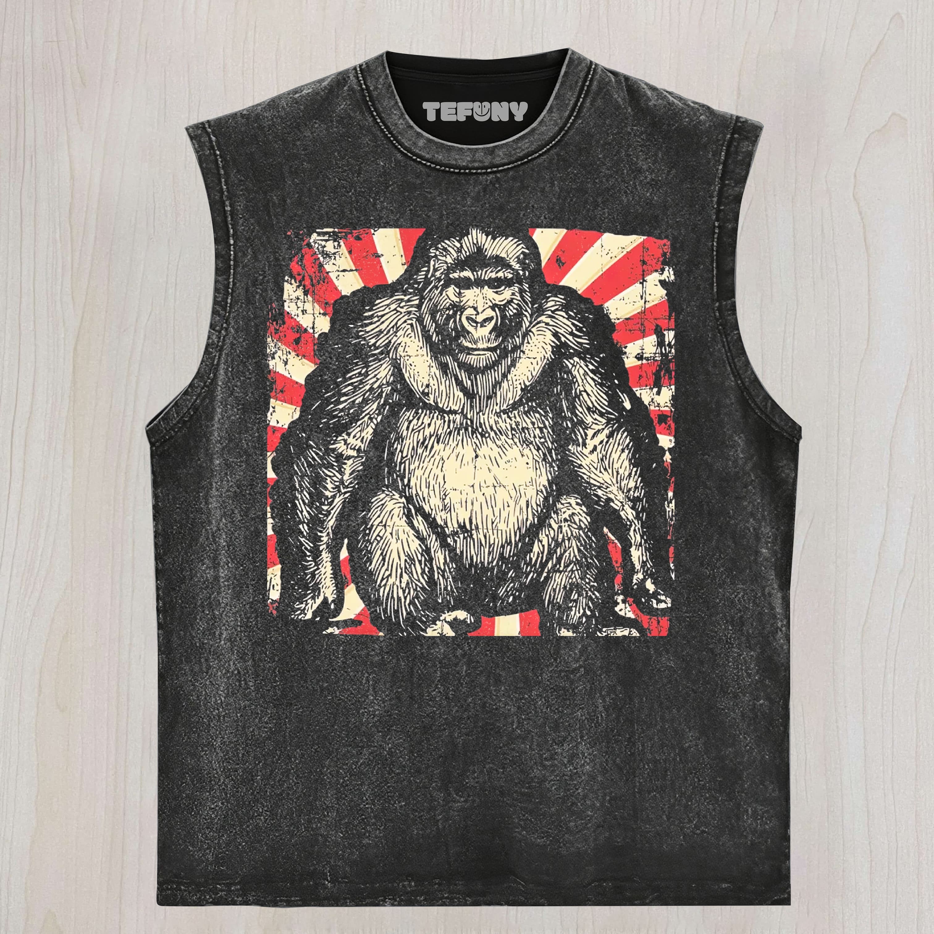 RETRO GORILLA GRAPHIC VINTAGE WASHED UNISEX TEE, TANK TOP, LAYERED LS, SWEATSHIRT & HOODIE