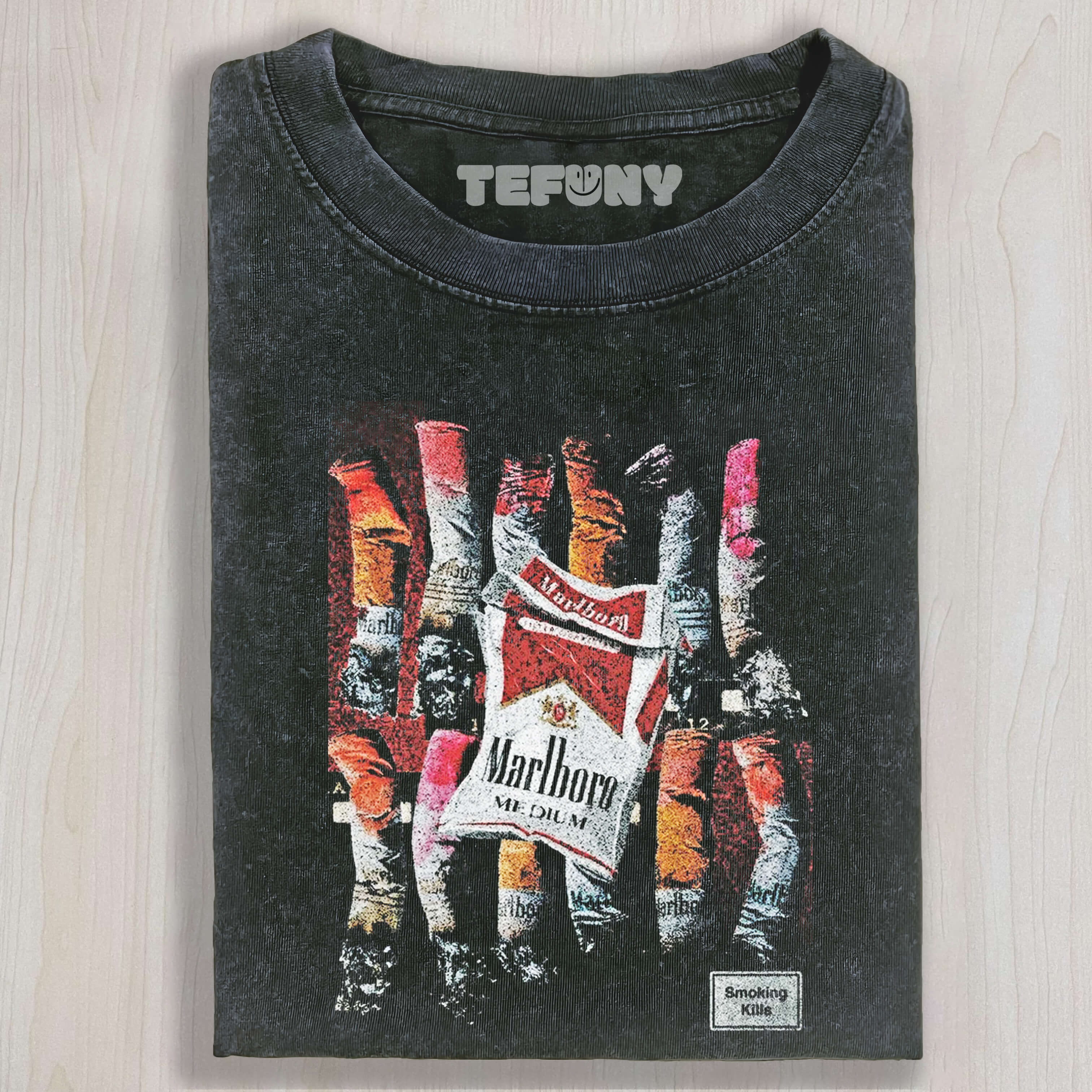 RETRO STREET CIGARETTE BUTT PRINT T-SHIRT