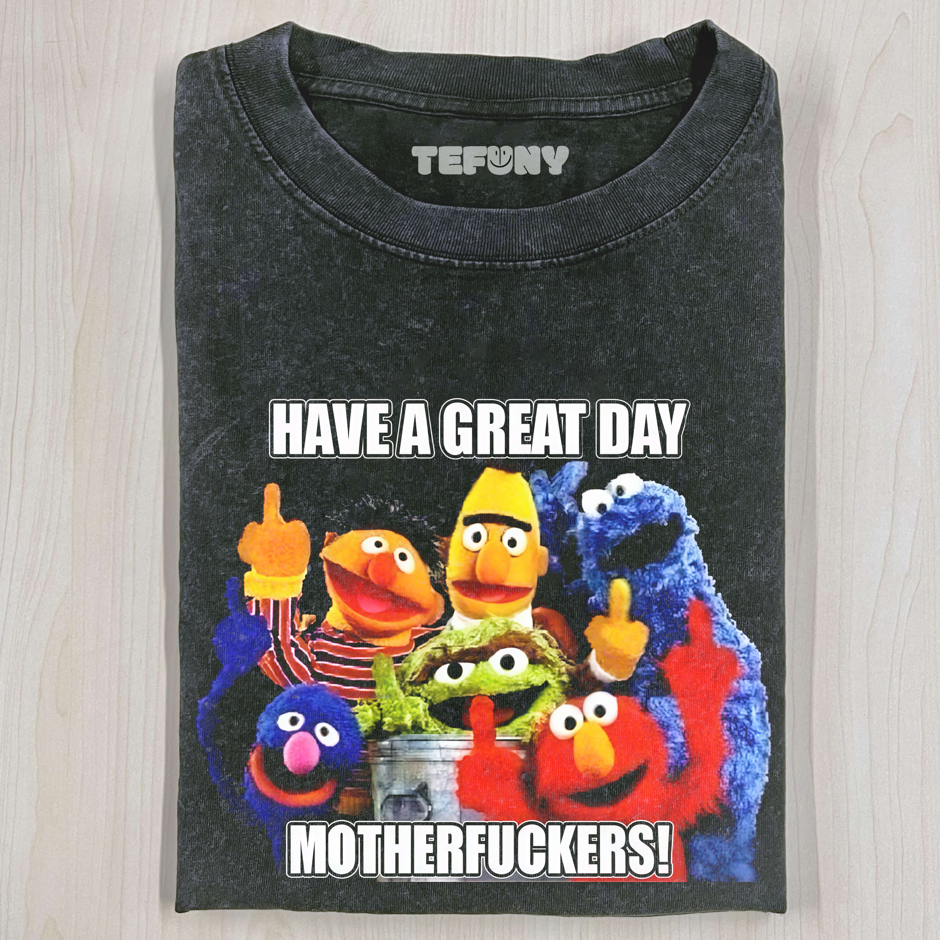 SESAME STREET GIVES THE MIDDLE FINGER T-SHIRT