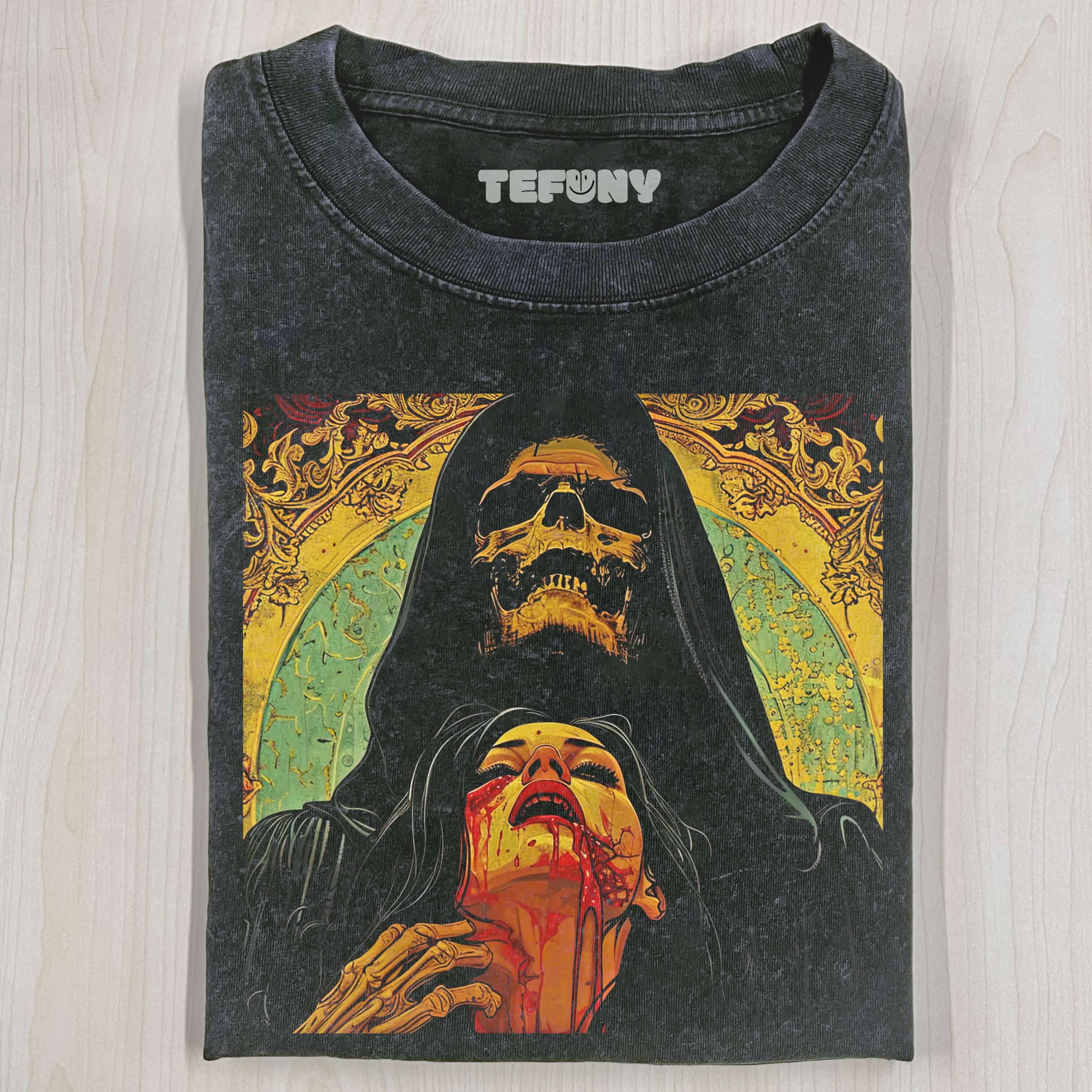 SKELETON HOLDING WOMAN T-SHIRT