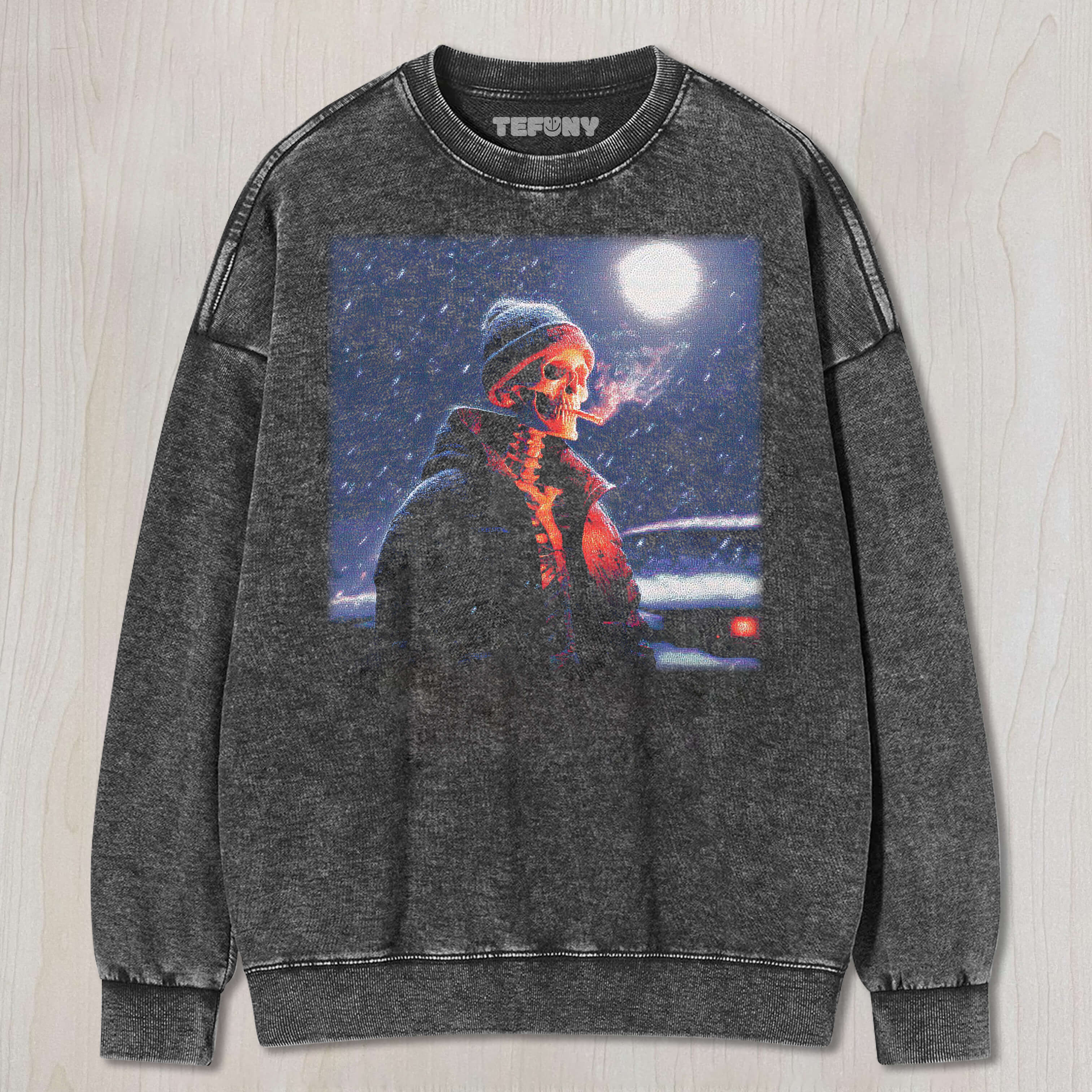 SKELETON SMOKING IN THE SNOW T-SHIRT