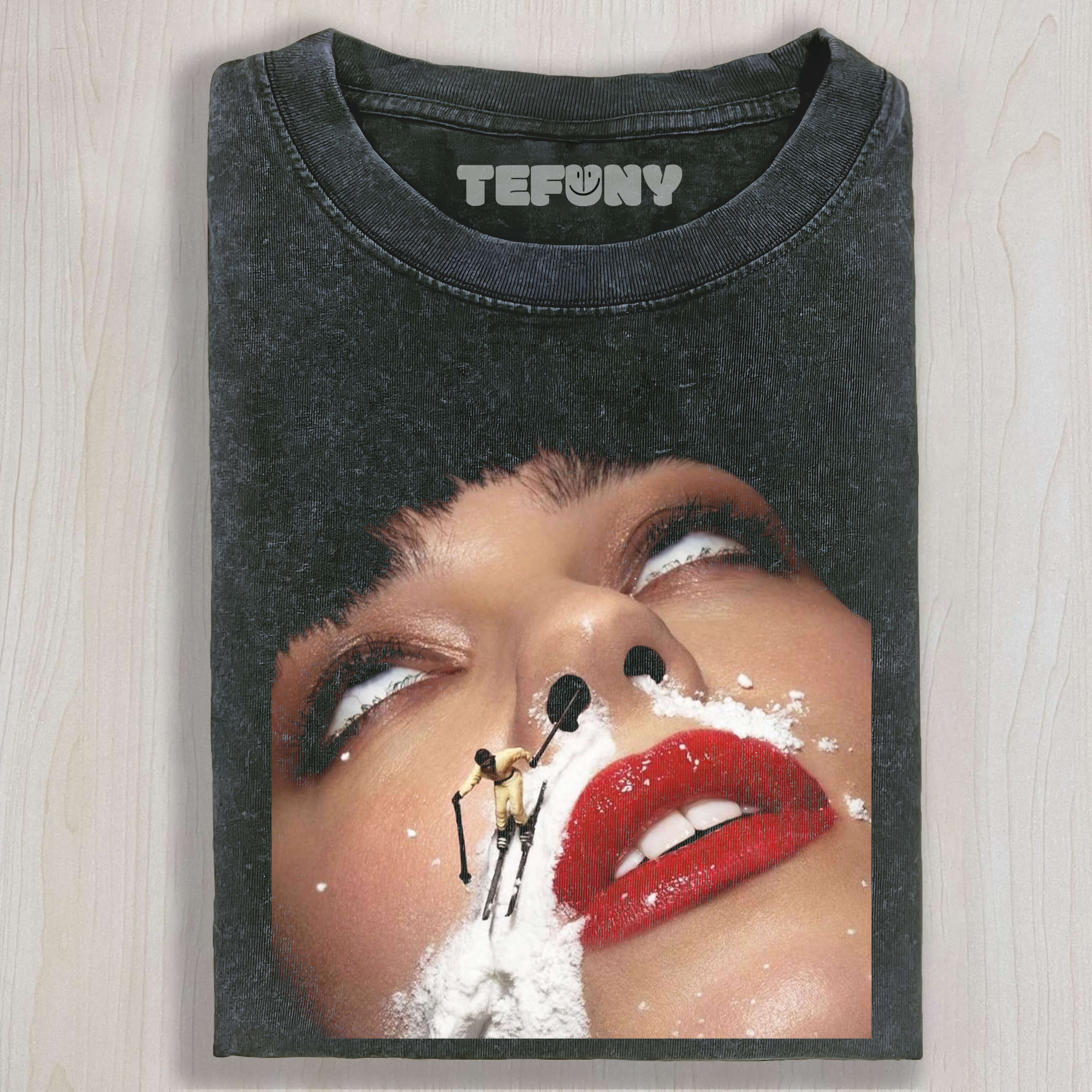 SKIING ON THE FACE OF MIA WALLACE T-SHIRT