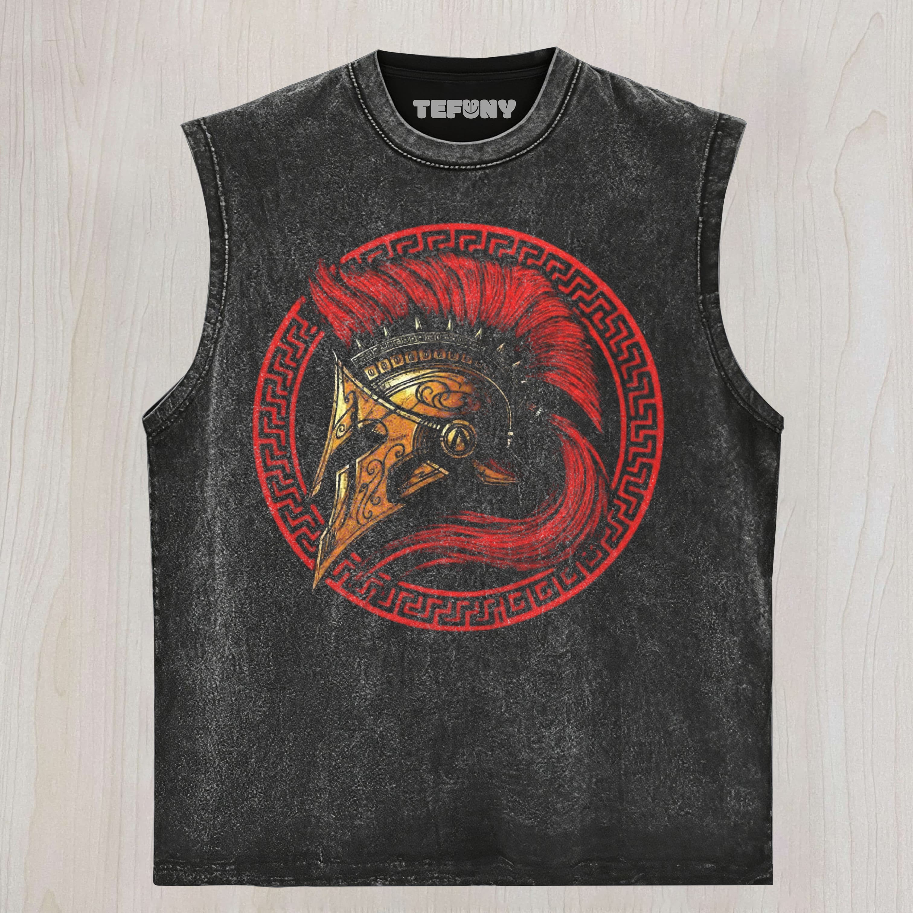 SPARTAN WARRIOR HELMET GRAPHIC WASHED UNISEX TEE, TANK TOP, LAYERED LS, SWEATSHIRT & HOODIE