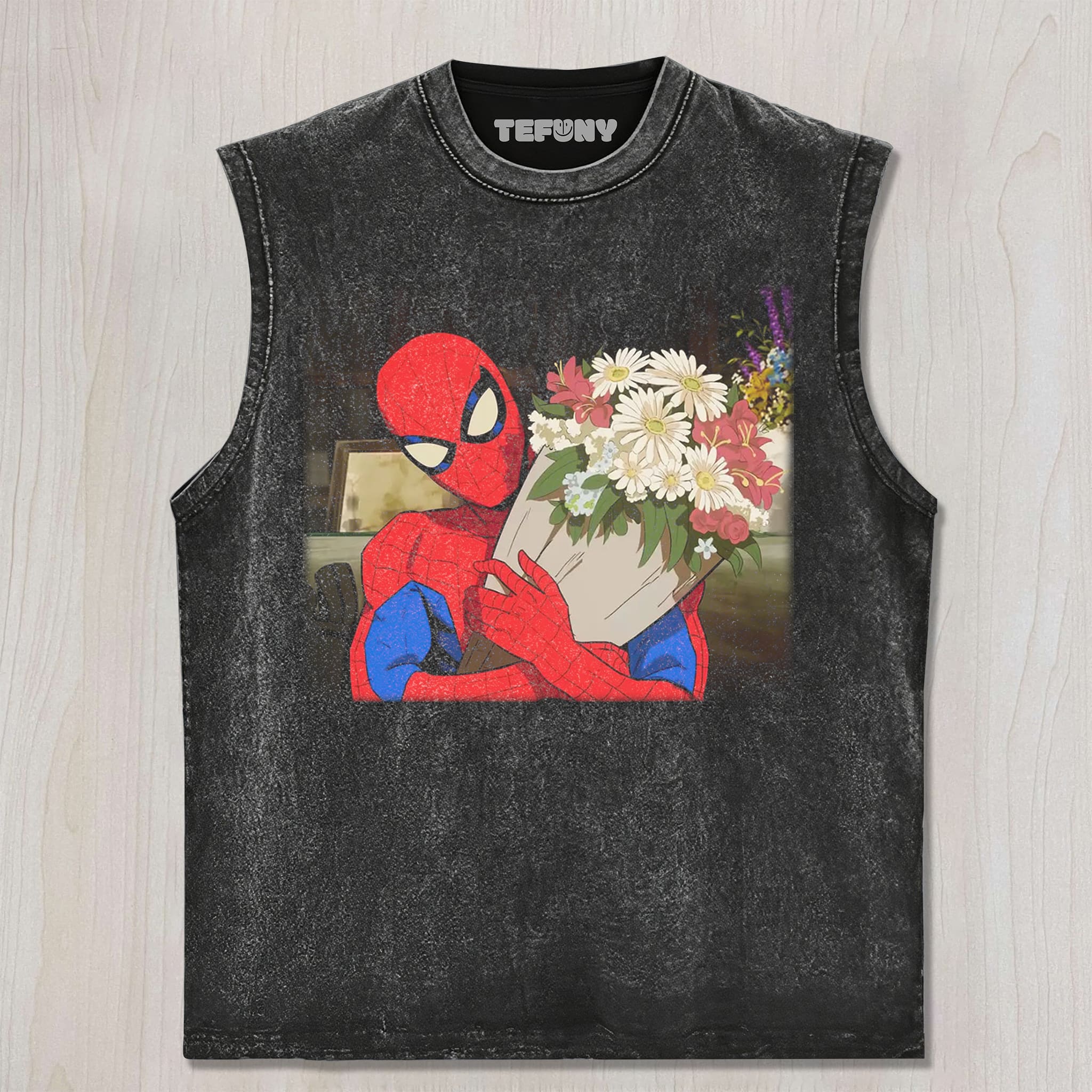SPIDER-MAN HOLDING FLOWERS UNISEX TEE, TANK TOP, LAYERED LS, SWEATSHIRT & HOODIE