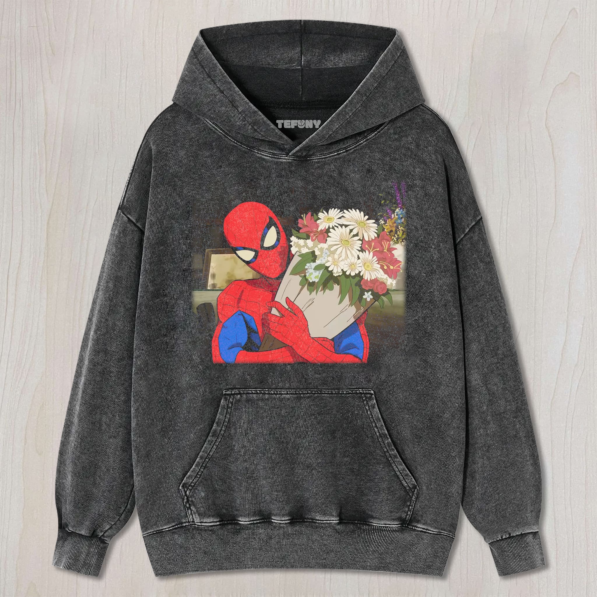 SPIDER-MAN HOLDING FLOWERS UNISEX TEE, TANK TOP, LAYERED LS, SWEATSHIRT & HOODIE